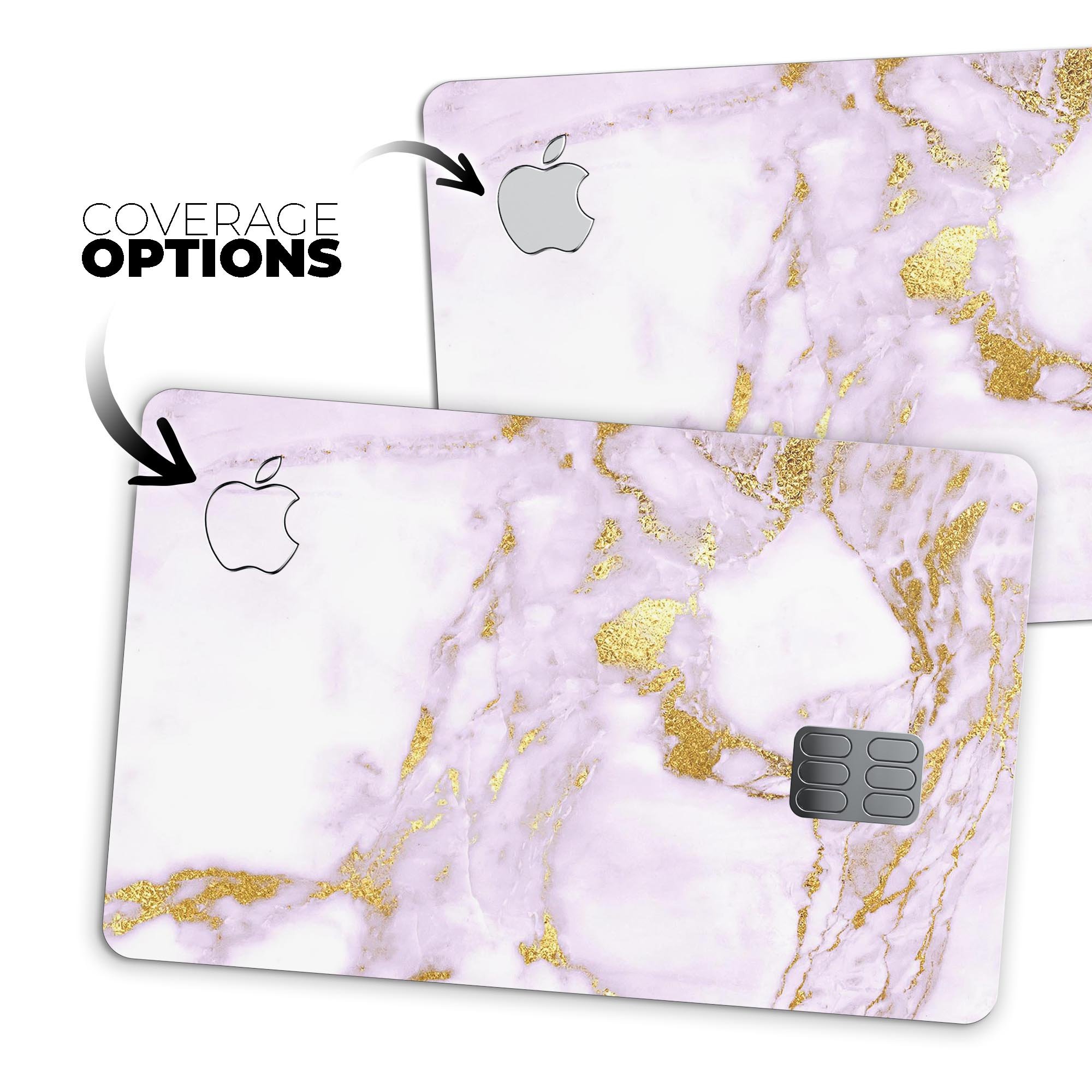 Purple Marble and Digital Gold Foil V8 decal on an Apple Card, showcasing its stylish design and premium quality.