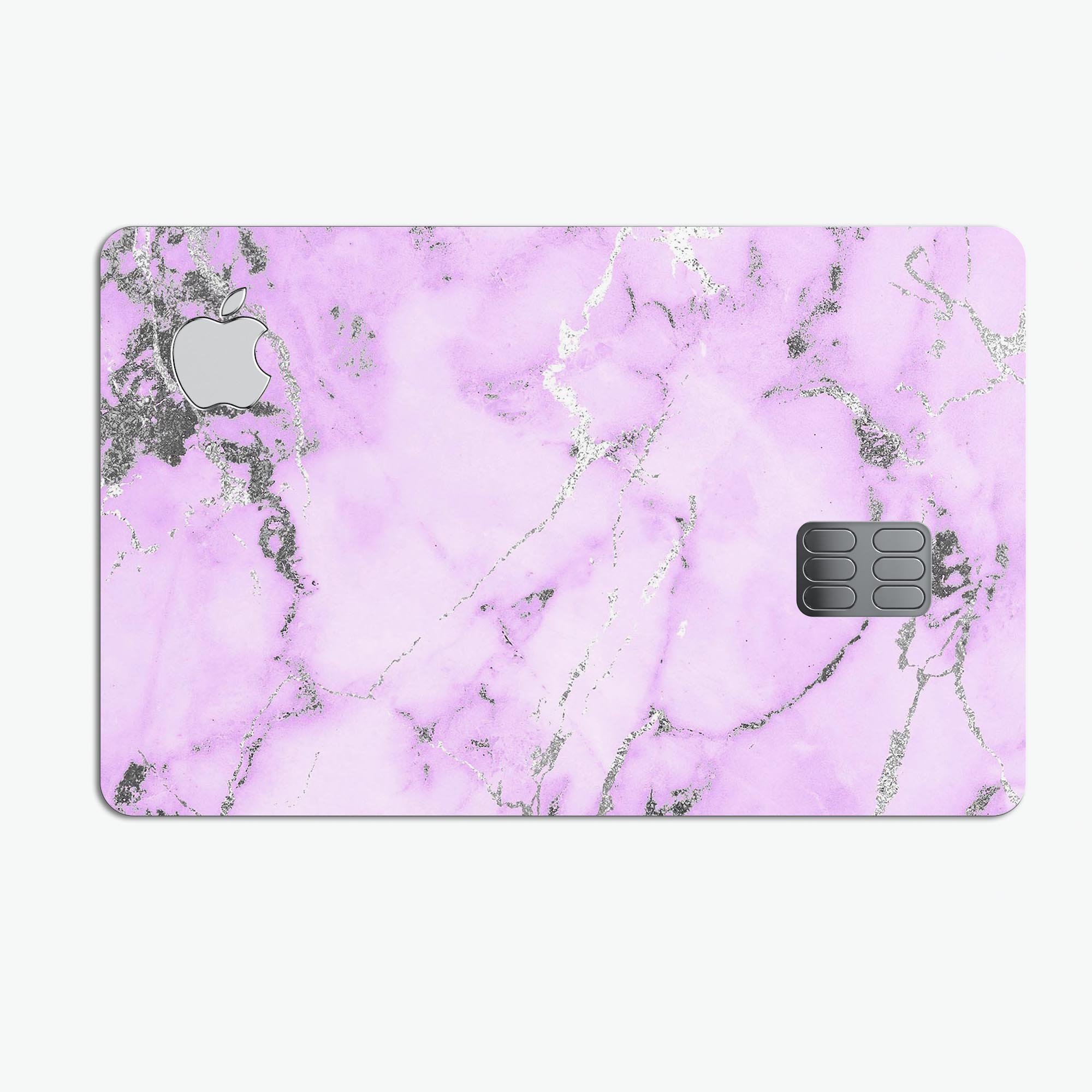 Purple Marble and Digital Silver Foil V4 decal for Apple Card, showcasing its premium design and protective features.