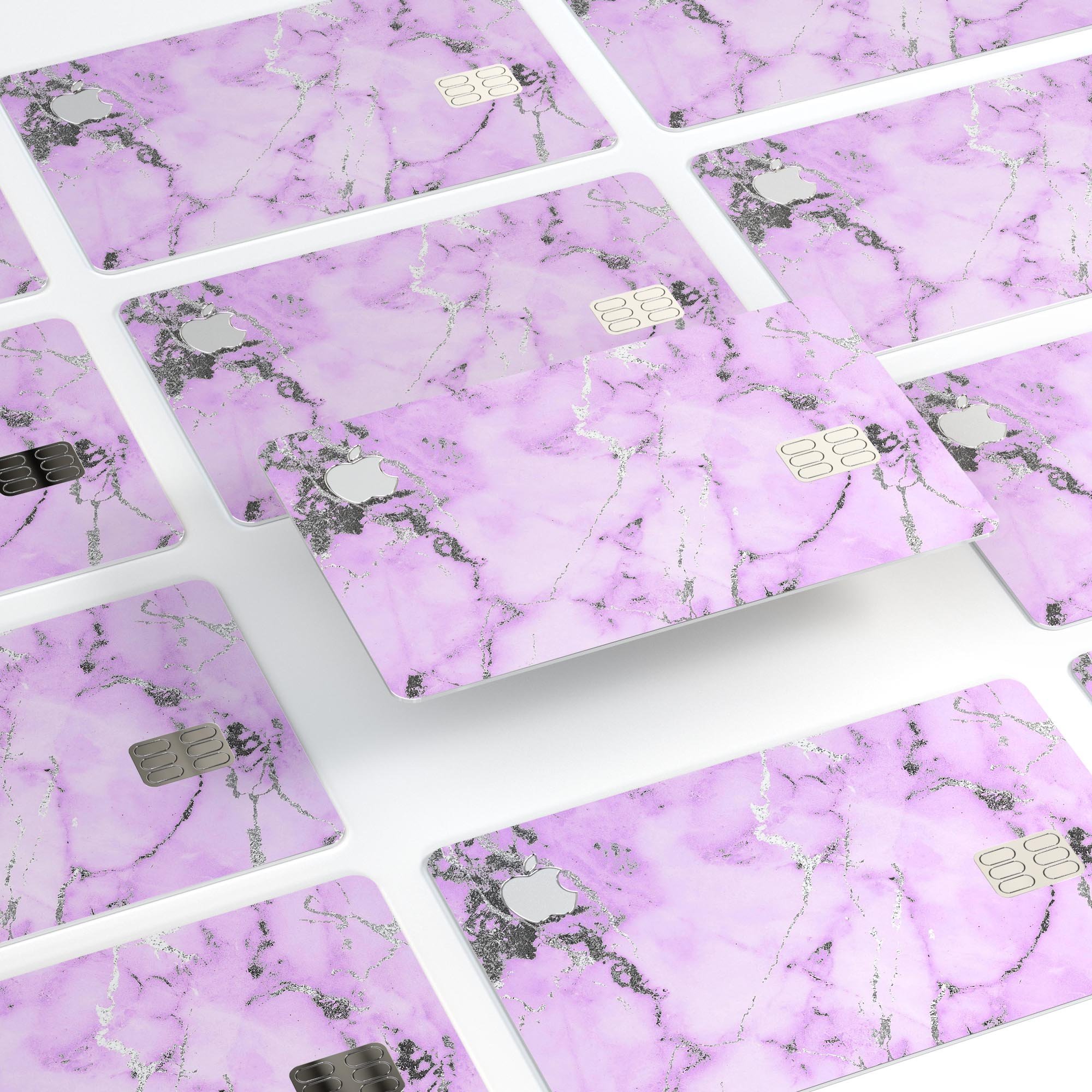 Purple Marble and Digital Silver Foil V4 decal for Apple Card, showcasing its premium design and protective features.