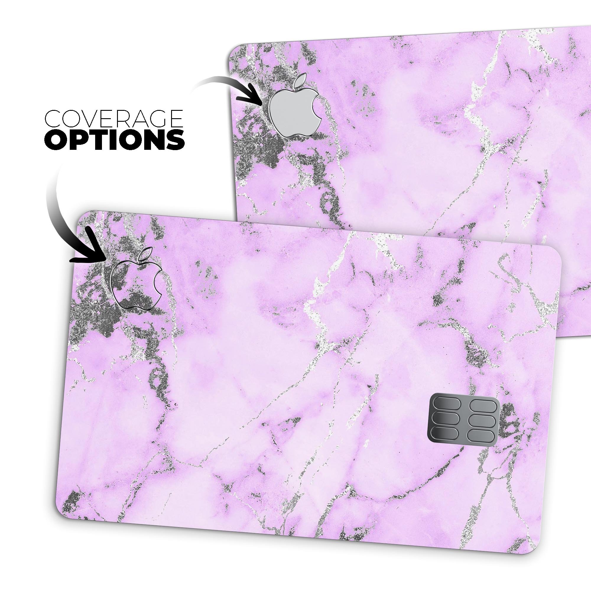 Purple Marble and Digital Silver Foil V4 decal for Apple Card, showcasing its premium design and protective features.
