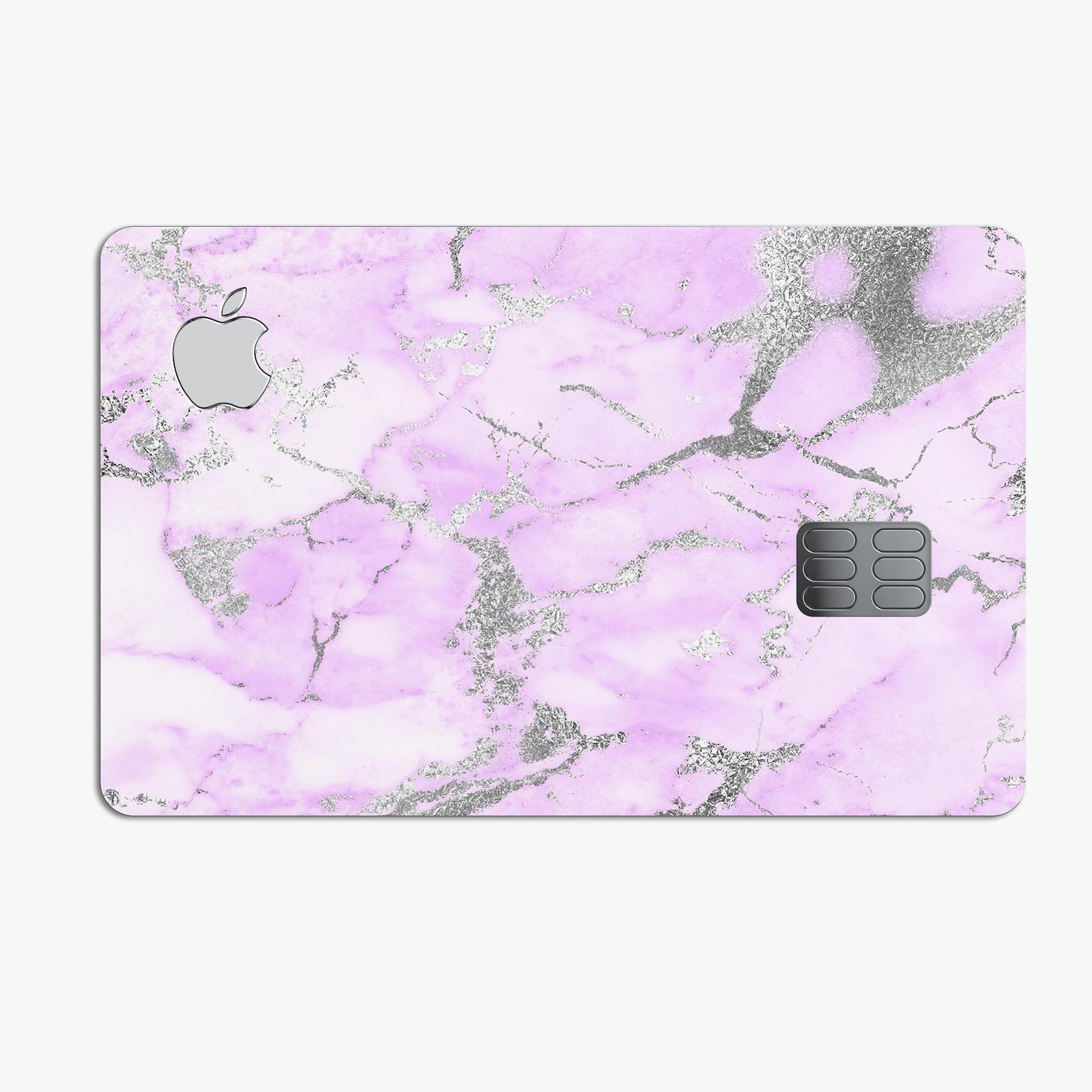 Purple Marble and Digital Silver Foil V8 decal for Apple Card, showcasing a stylish design with premium protective features.