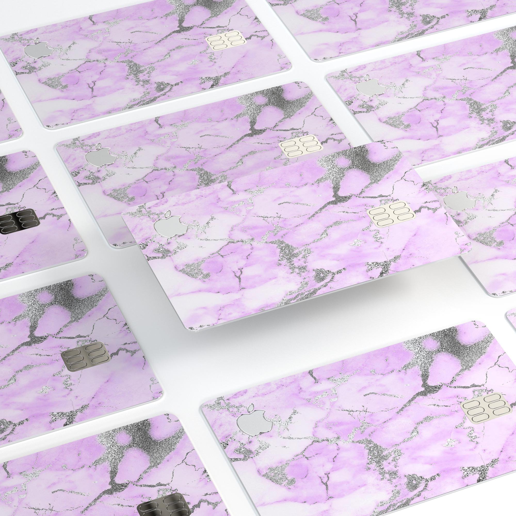 Purple Marble and Digital Silver Foil V8 decal for Apple Card, showcasing a stylish design with premium protective features.