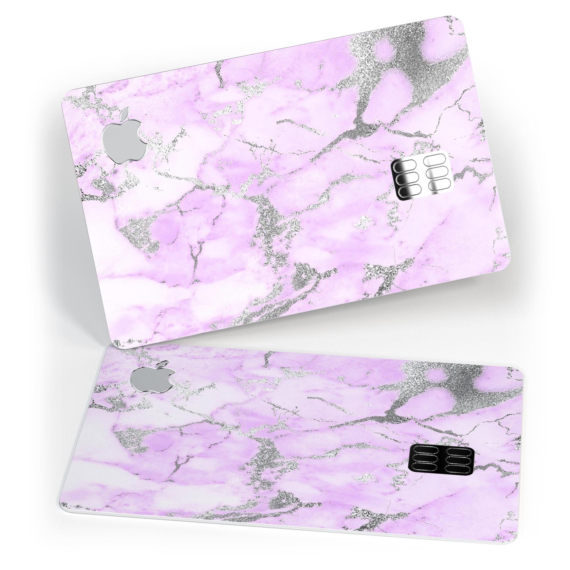 Purple Marble and Digital Silver Foil V8 decal for Apple Card, showcasing a stylish design with premium protective features.