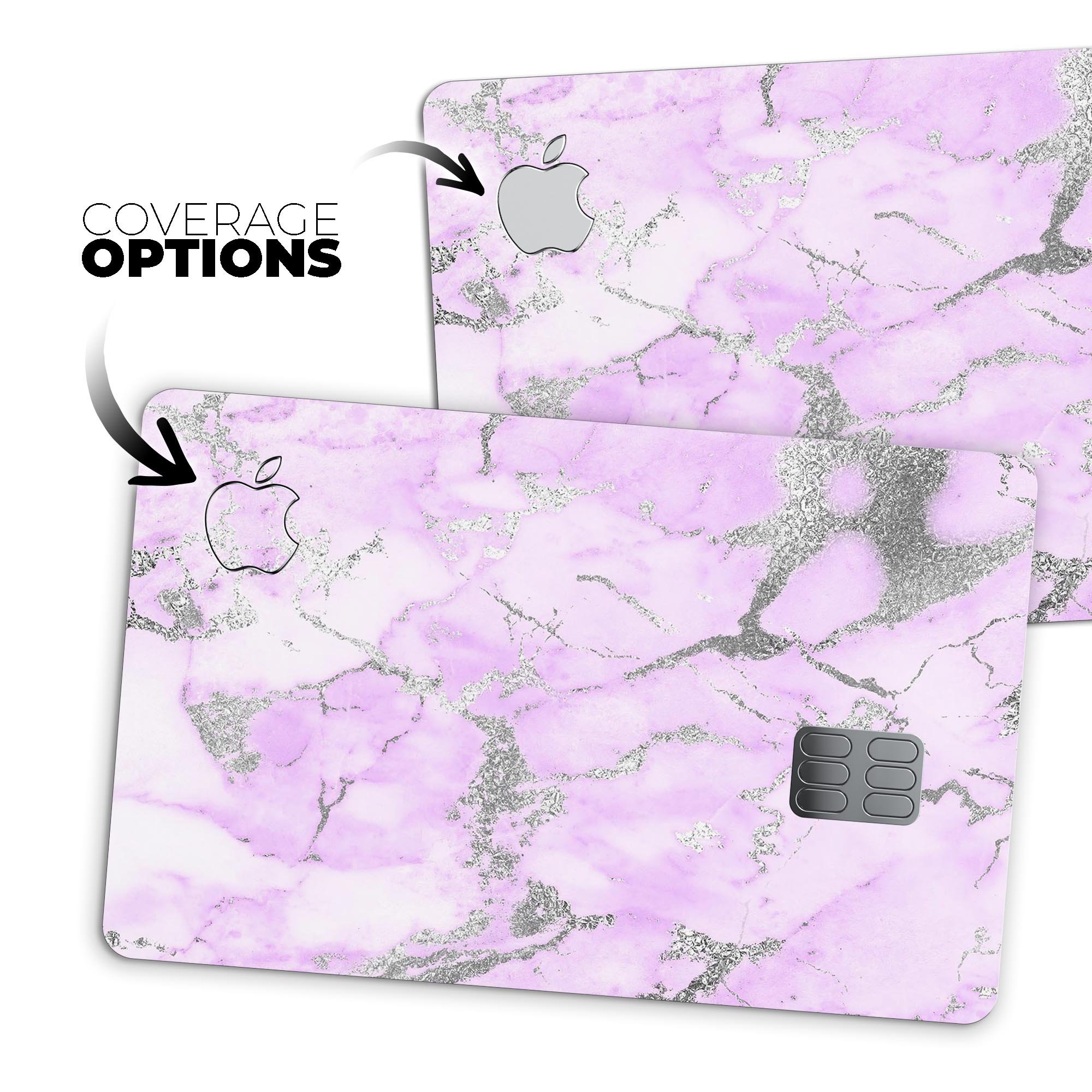 Purple Marble and Digital Silver Foil V8 decal for Apple Card, showcasing a stylish design with premium protective features.