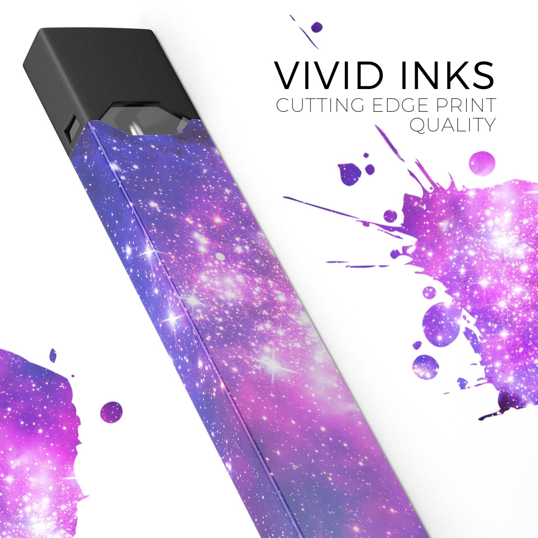 Purple and pink space-themed skin wrap sticker for JUUL vaping device, showcasing vibrant colors and a sleek design.