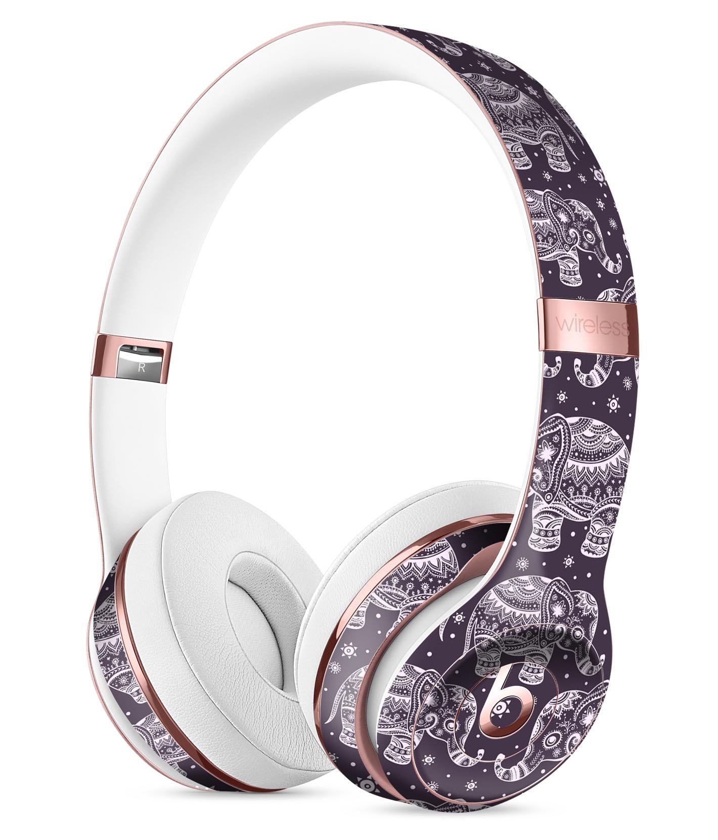 Purple Sacred Elephant Pattern Skin Kit for Beats by Dre Solo 3 Wireless Headphones, showcasing vibrant colors and intricate design.