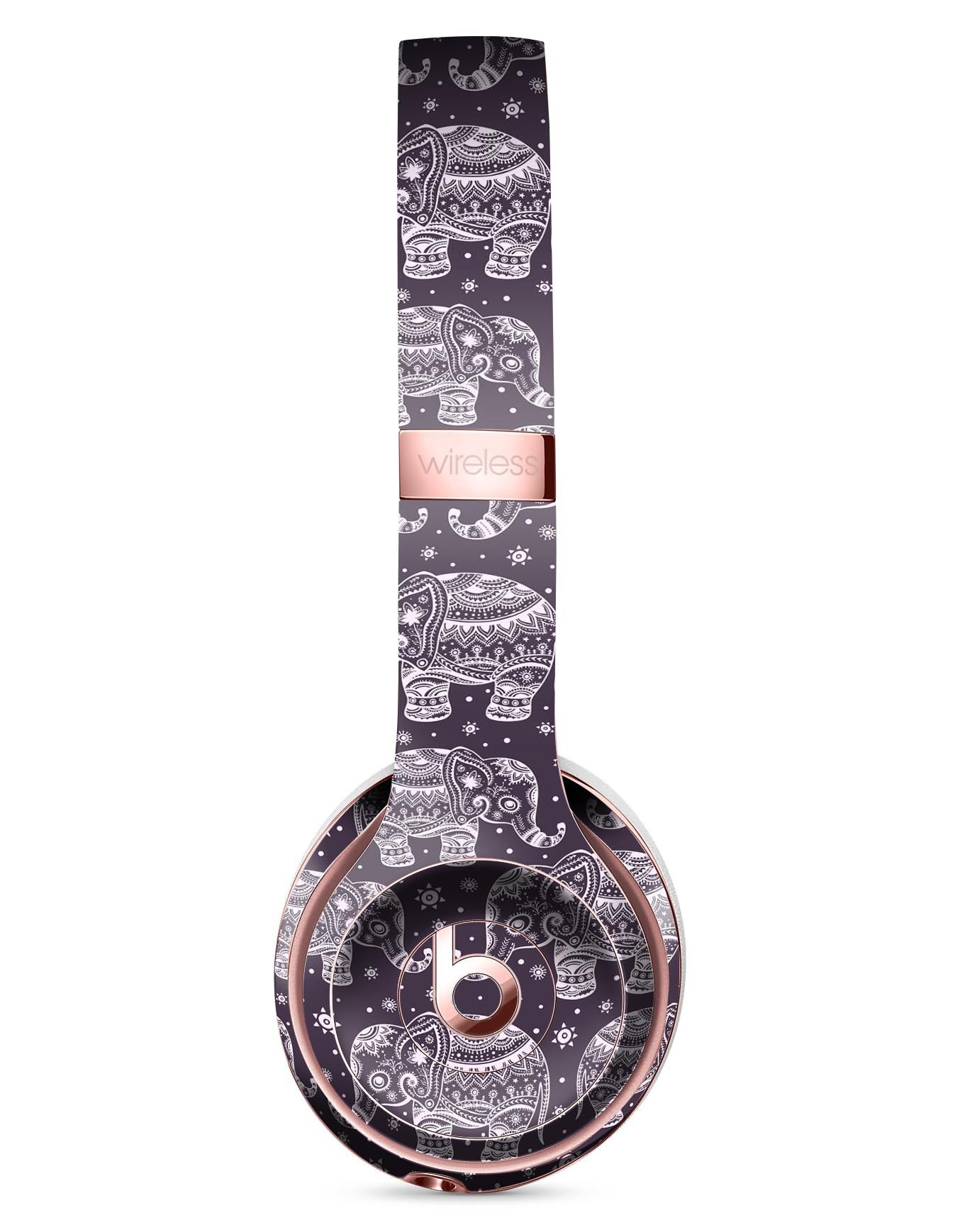 Purple Sacred Elephant Pattern Skin Kit for Beats by Dre Solo 3 Wireless Headphones, showcasing vibrant colors and intricate design.