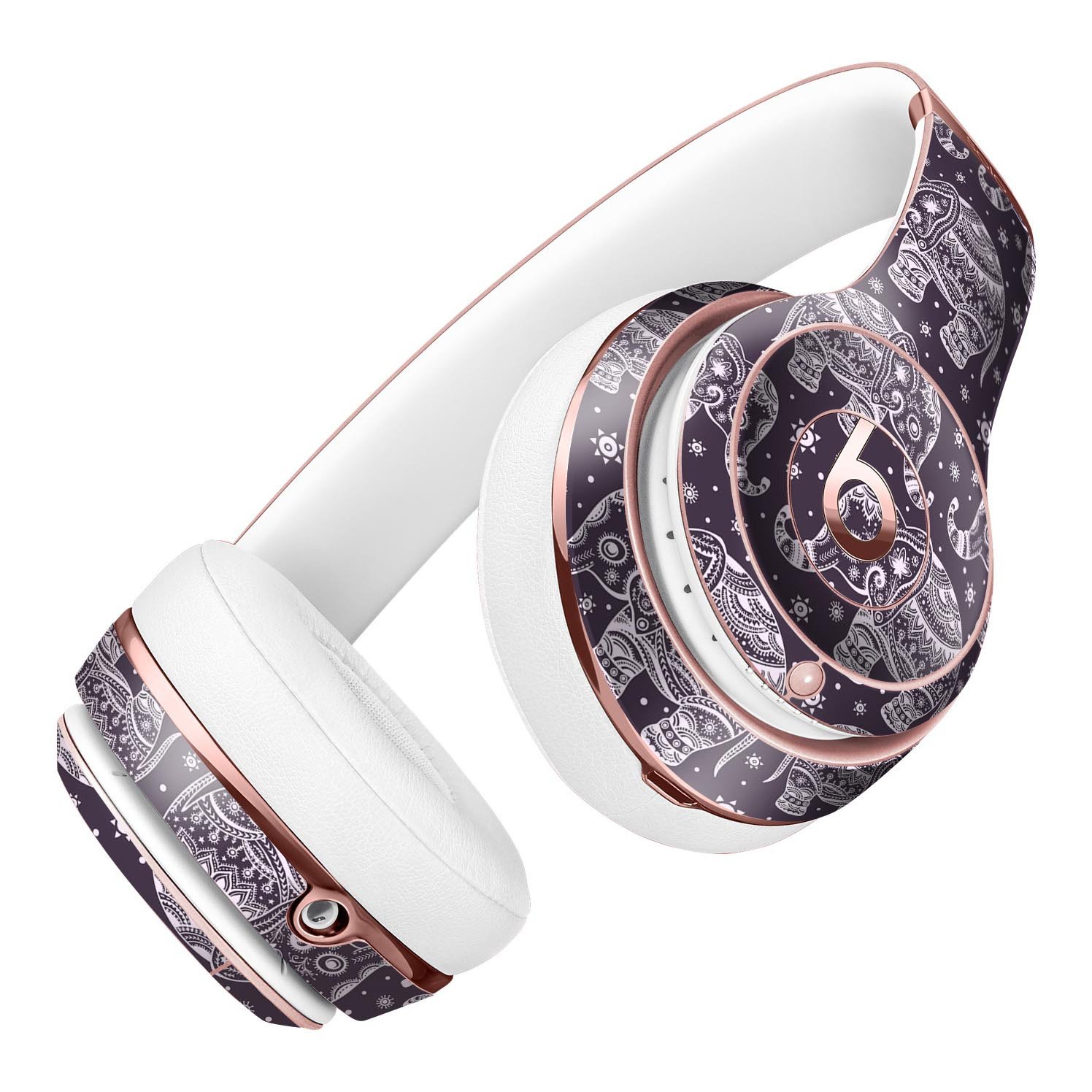Purple Sacred Elephant Pattern Skin Kit for Beats by Dre Solo 3 Wireless Headphones, showcasing vibrant colors and intricate design.
