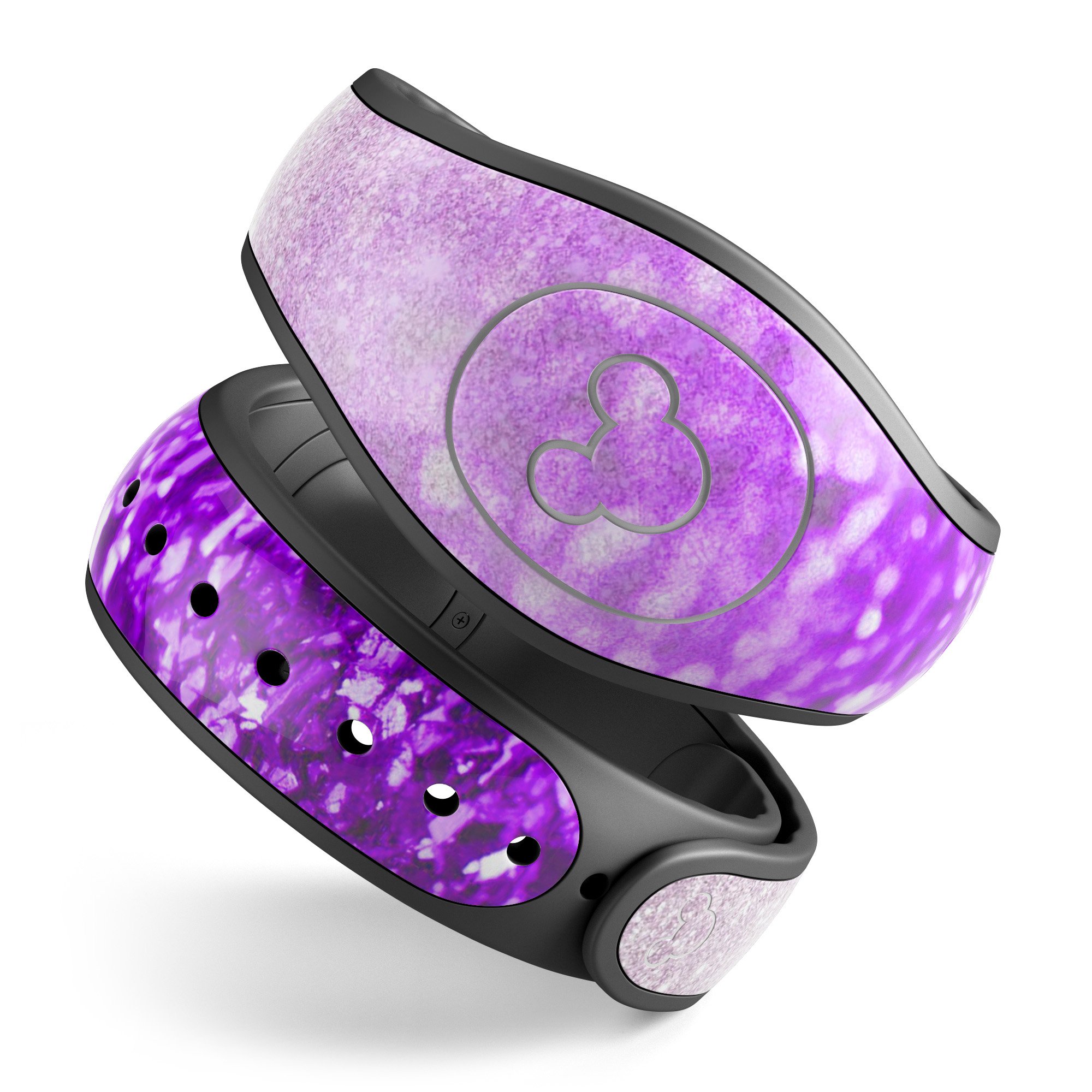 Purple and silver glimmer fade decal skin wrap kit for Disney Magic Band, showcasing a stylish design and high-quality finish.