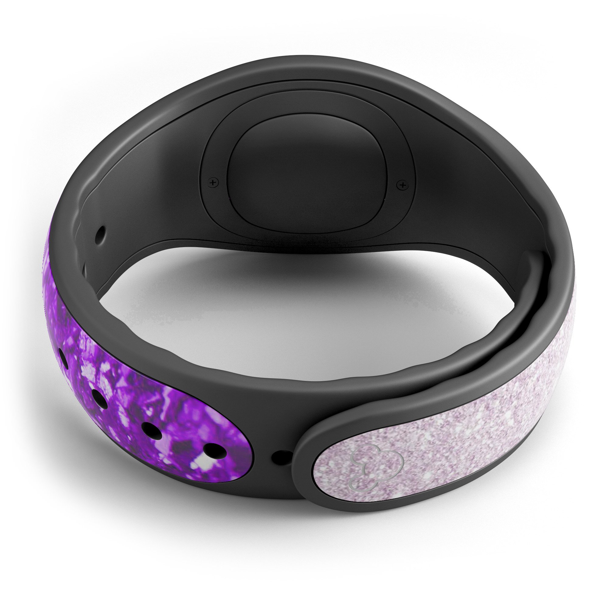 Purple and silver glimmer fade decal skin wrap kit for Disney Magic Band, showcasing a stylish design and high-quality finish.
