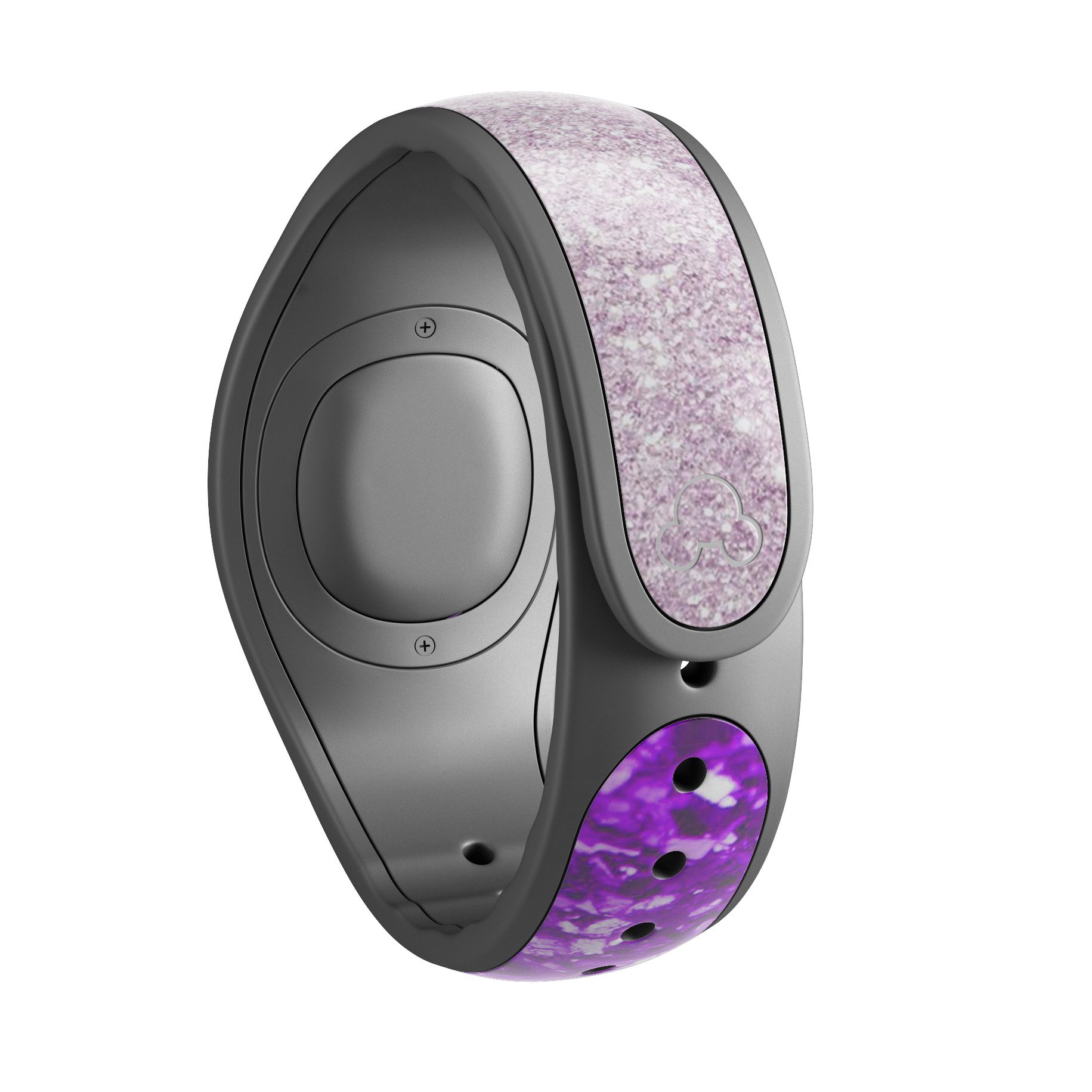 Purple and silver glimmer fade decal skin wrap kit for Disney Magic Band, showcasing a stylish design and high-quality finish.