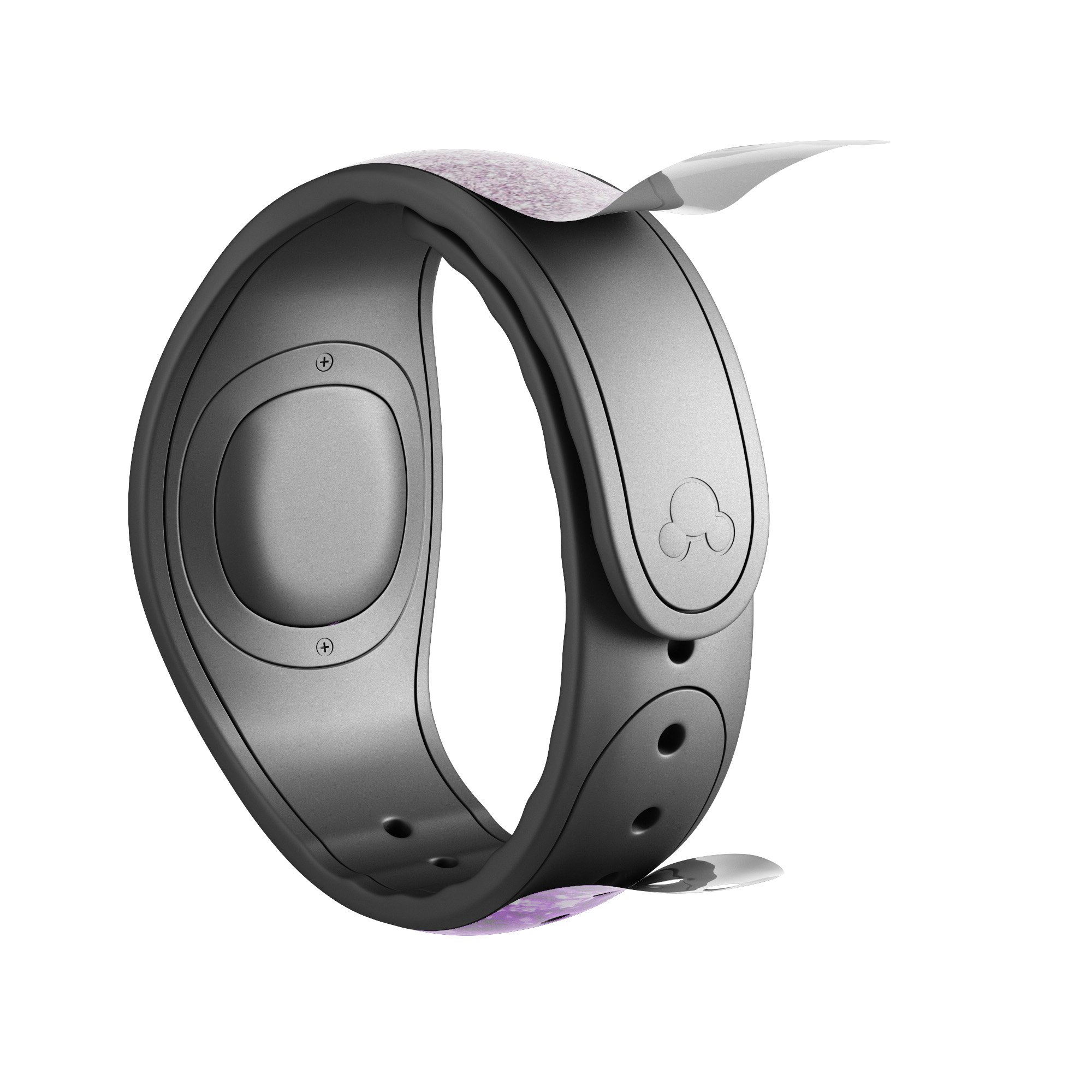 Purple and silver glimmer fade decal skin wrap kit for Disney Magic Band, showcasing a stylish design and high-quality finish.