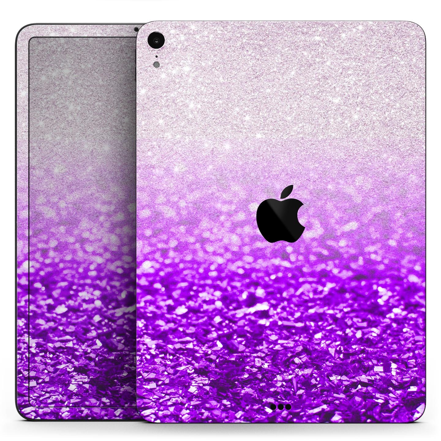Purple and silver glimmer fade skin decal for Apple iPad, showcasing its sleek design and premium finish.