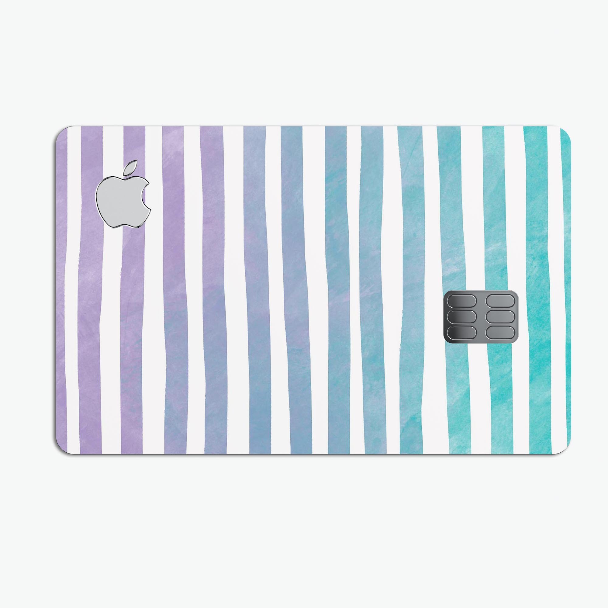 Purple to Green WaterColor Ombre Stripes decal for Apple Card, showcasing vibrant colors and a sleek design.