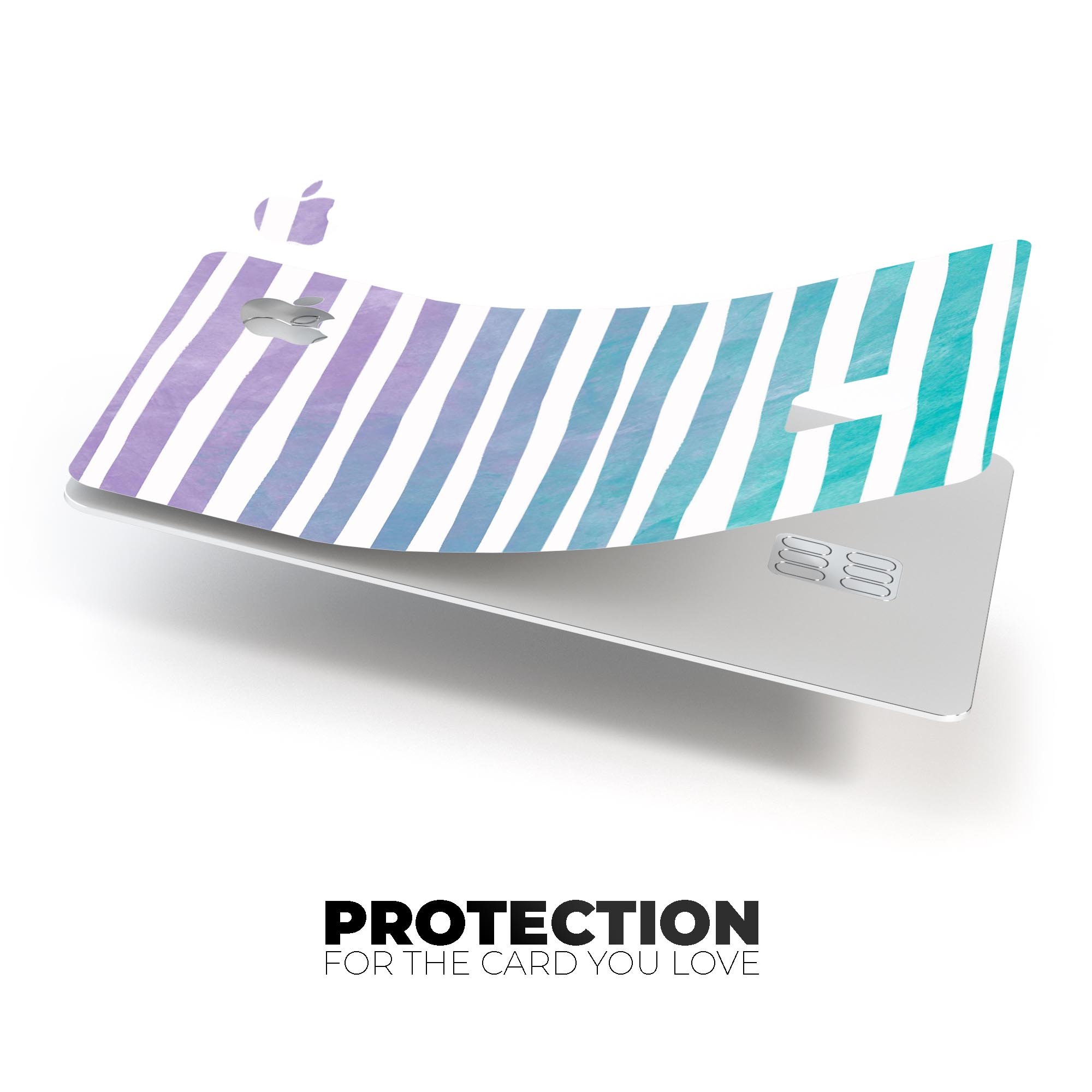 Purple to Green WaterColor Ombre Stripes decal for Apple Card, showcasing vibrant colors and a sleek design.