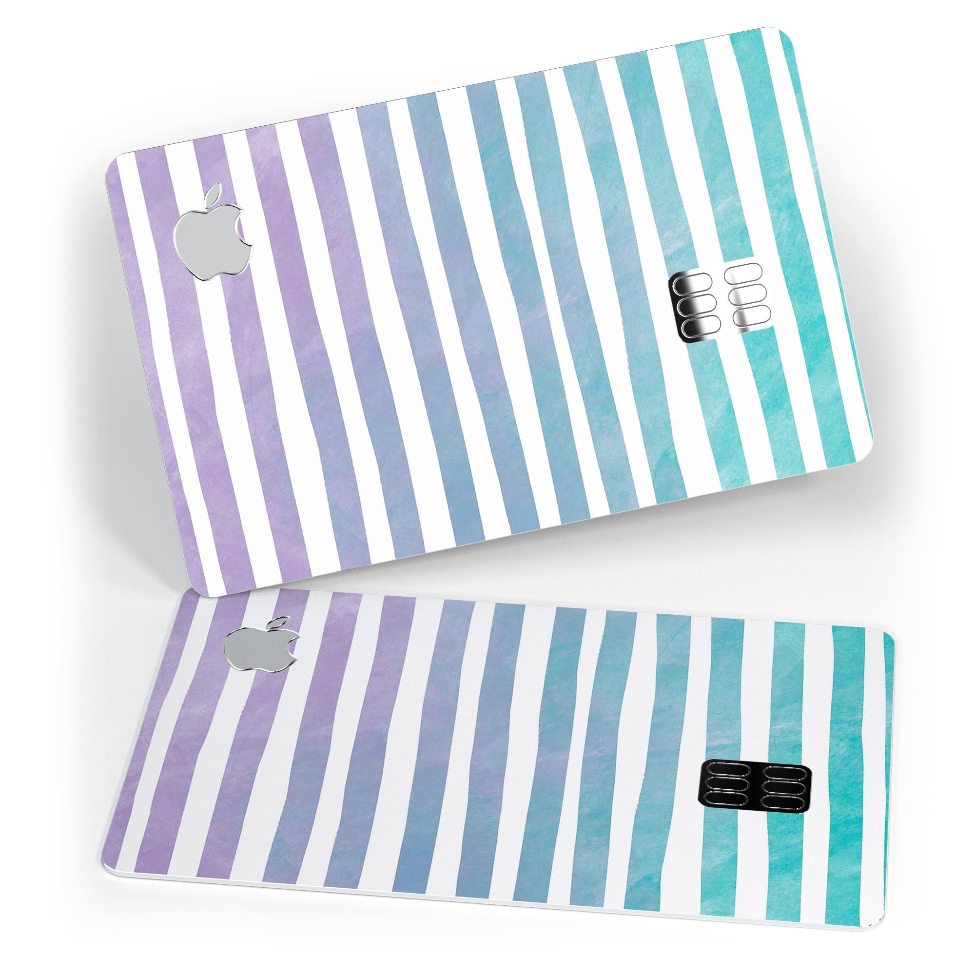 Purple to Green WaterColor Ombre Stripes decal for Apple Card, showcasing vibrant colors and a sleek design.