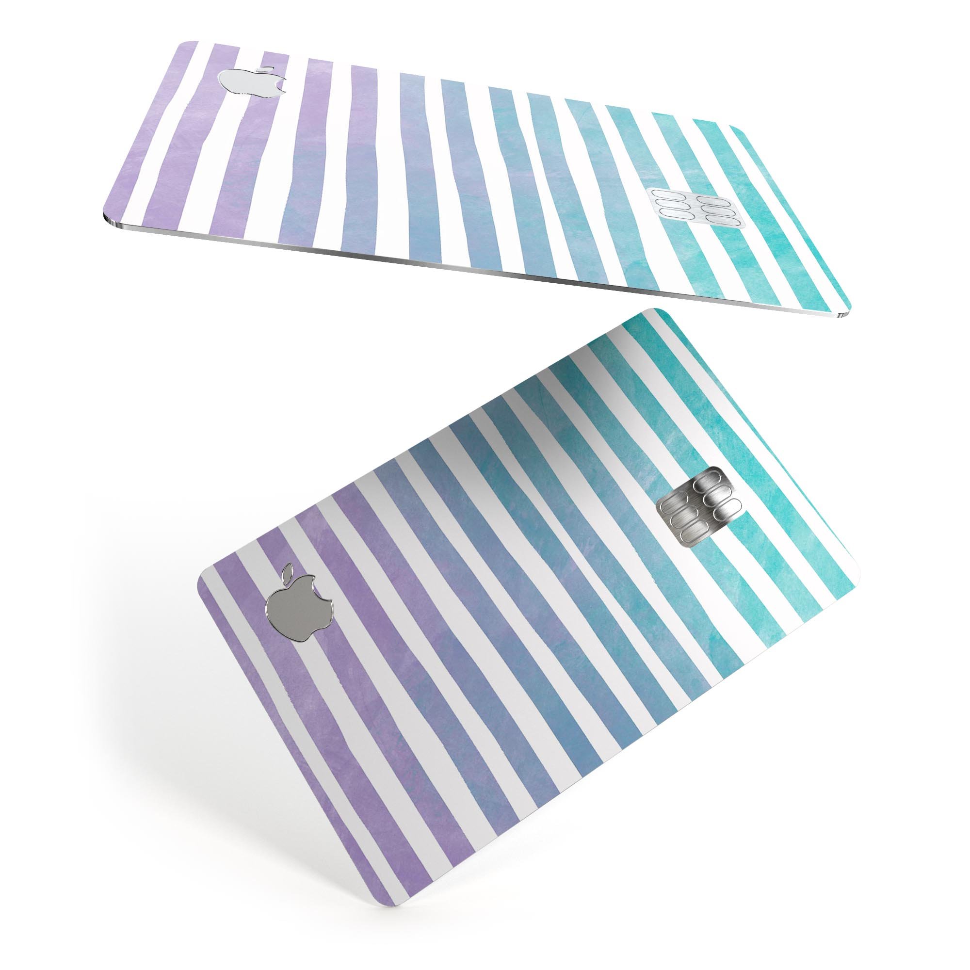 Purple to Green WaterColor Ombre Stripes decal for Apple Card, showcasing vibrant colors and a sleek design.