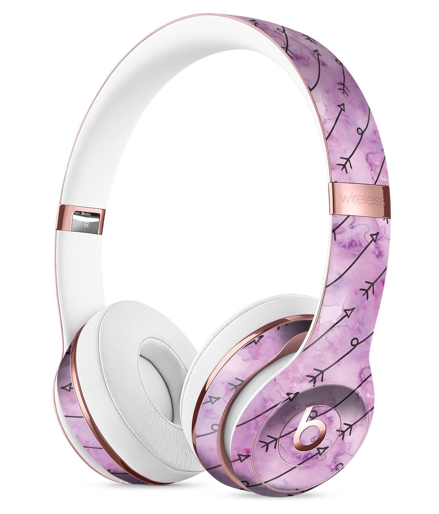 Purple Tribal Arrow Pattern Skin Kit for Beats by Dre Solo 3 Wireless Headphones, showcasing vibrant tribal design and premium vinyl material.