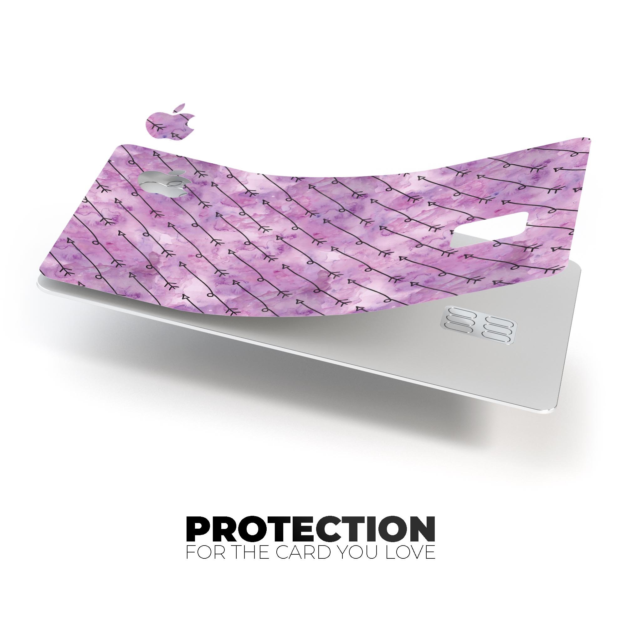 Purple Tribal Arrow Pattern decal skin for Apple Card, showcasing vibrant tribal design and premium vinyl material.