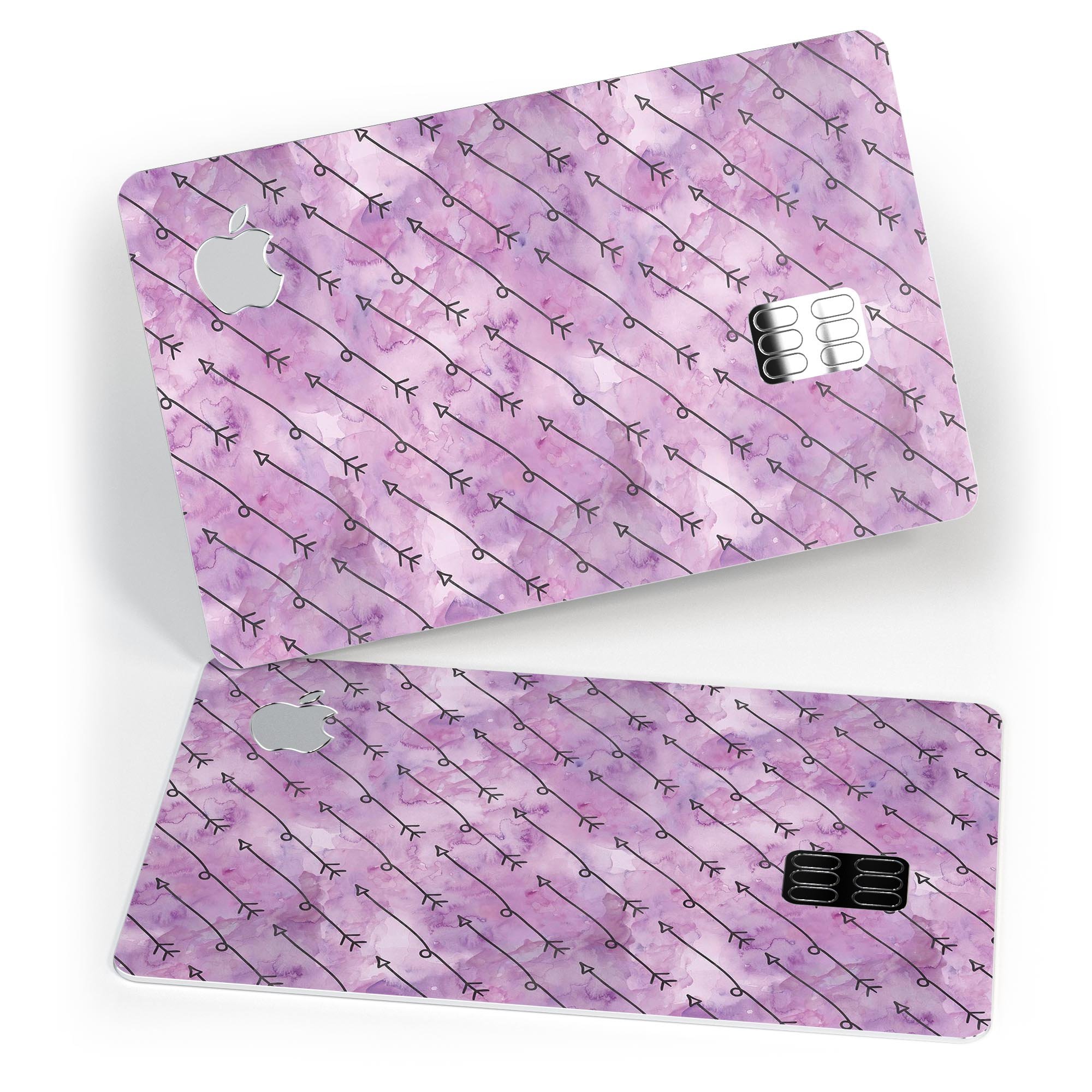 Purple Tribal Arrow Pattern decal skin for Apple Card, showcasing vibrant tribal design and premium vinyl material.