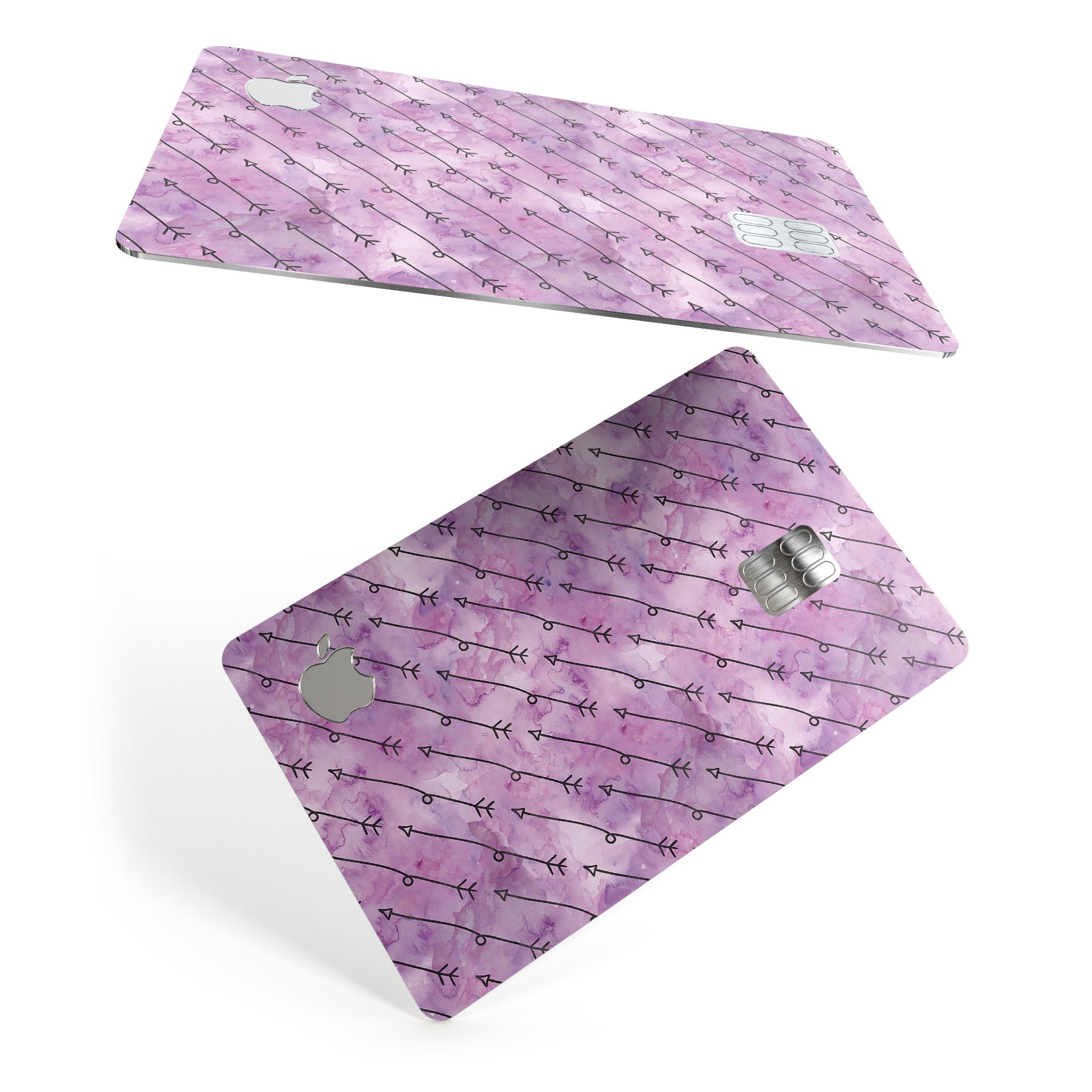 Purple Tribal Arrow Pattern decal skin for Apple Card, showcasing vibrant tribal design and premium vinyl material.