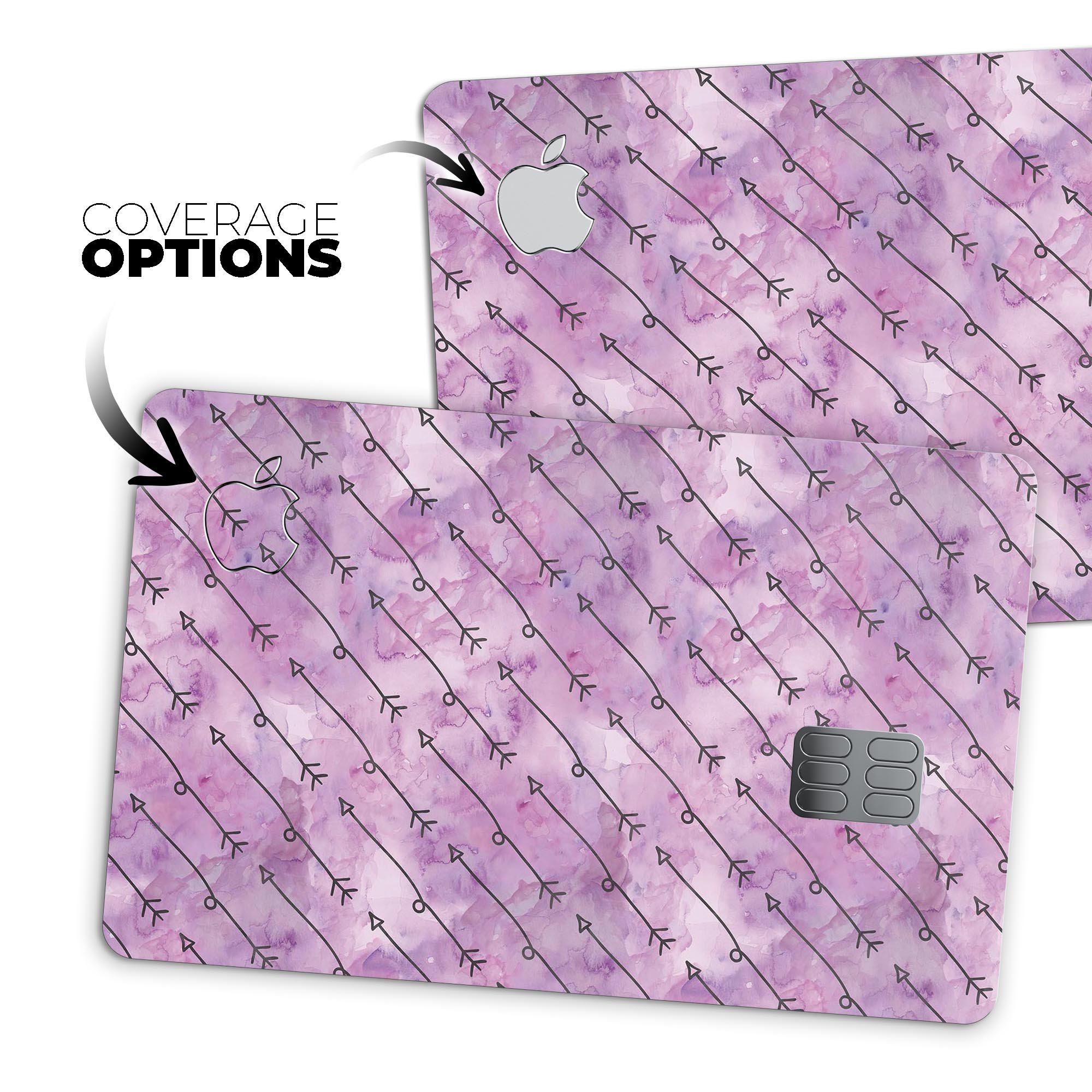 Purple Tribal Arrow Pattern decal skin for Apple Card, showcasing vibrant tribal design and premium vinyl material.