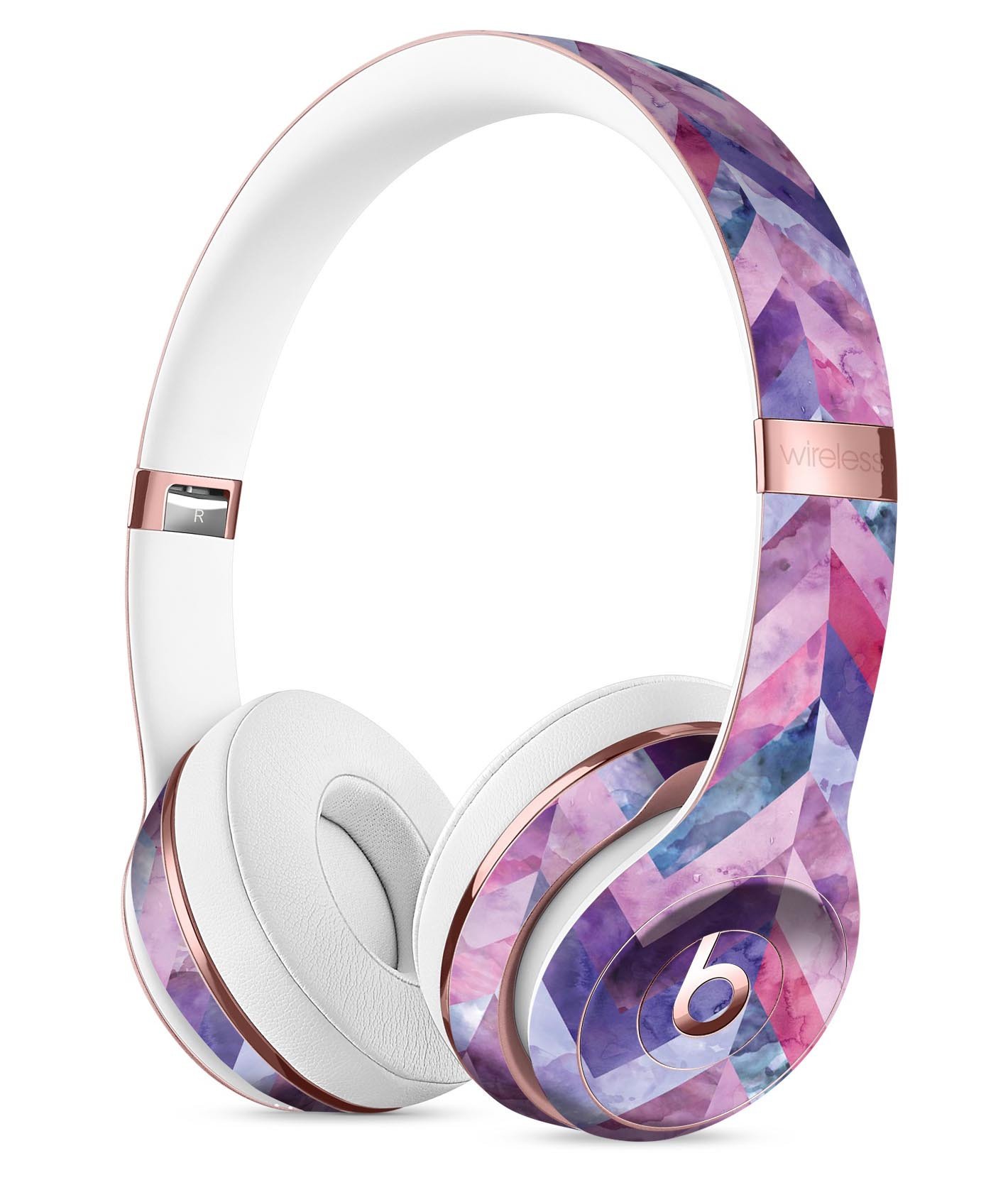Purple Watercolor Chevron Pattern Skin Kit for Beats by Dre Solo 3 Wireless Headphones, showcasing vibrant colors and stylish design.