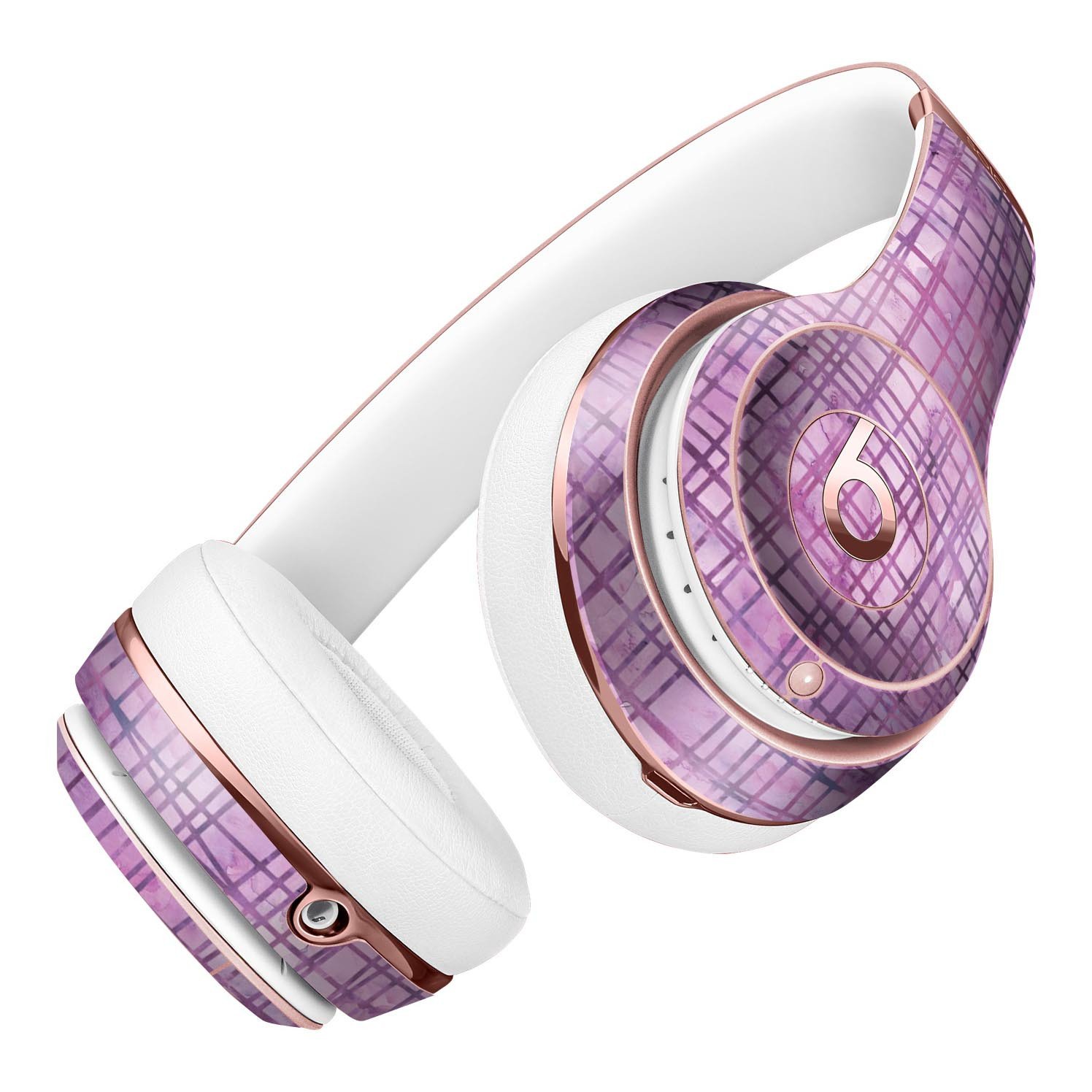 Purple Watercolor Cross Hatch Skin Kit for Beats by Dre Solo 3 Wireless Headphones, showcasing vibrant colors and precise cutouts.