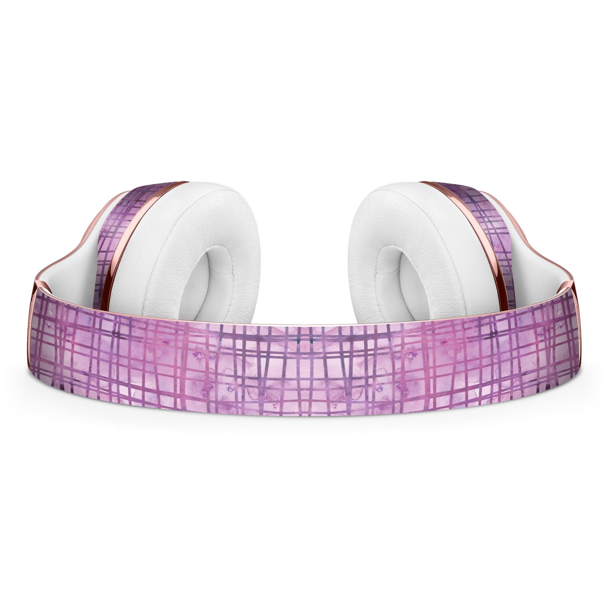 Purple Watercolor Cross Hatch Skin Kit for Beats by Dre Solo 3 Wireless Headphones, showcasing vibrant colors and precise cutouts.