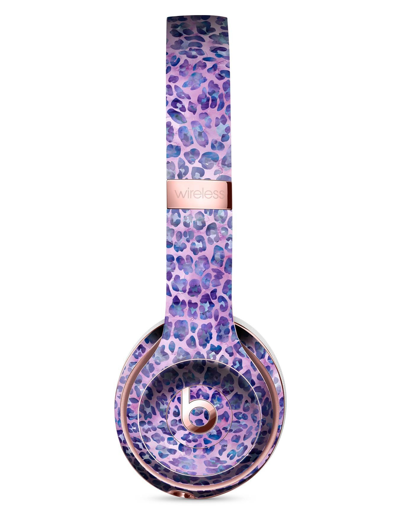 Purple Watercolor Leopard Pattern Skin Kit for Beats by Dre Solo 3 Wireless Headphones, showcasing vibrant colors and unique design.
