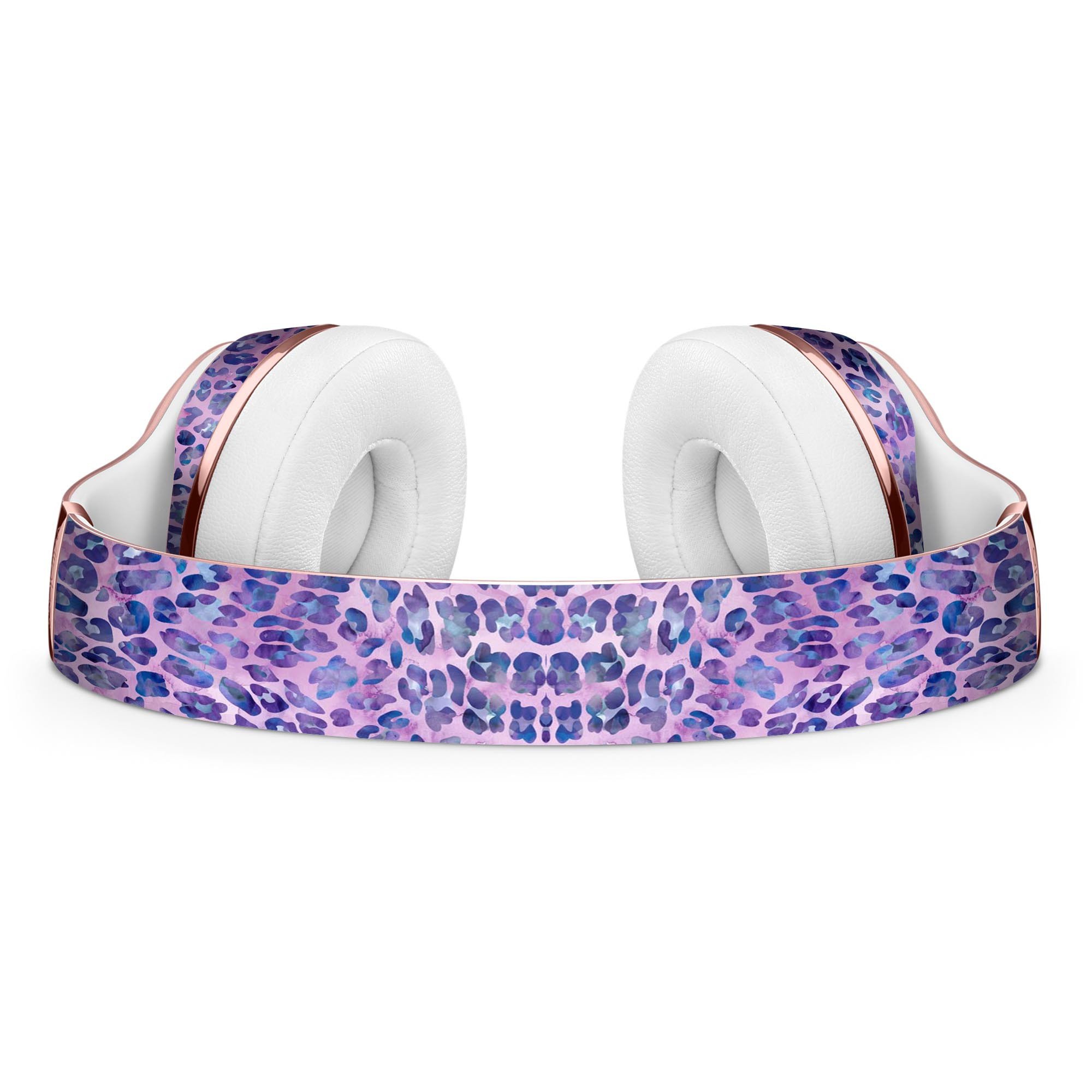 Purple Watercolor Leopard Pattern Skin Kit for Beats by Dre Solo 3 Wireless Headphones, showcasing vibrant colors and unique design.