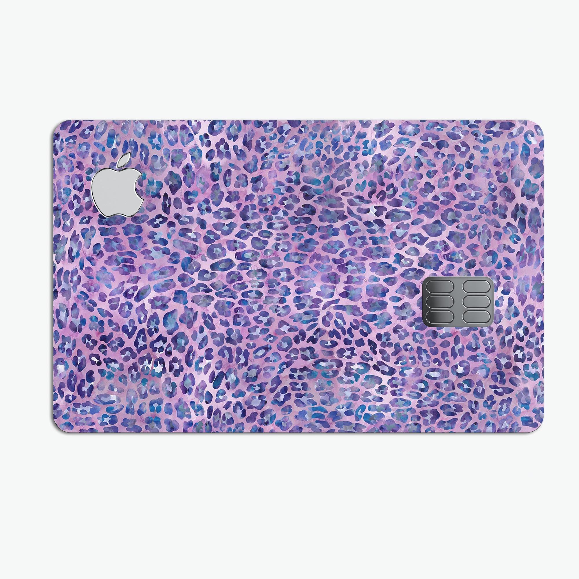 Purple Watercolor Leopard Pattern skin for Apple Card, showcasing vibrant colors and stylish design.