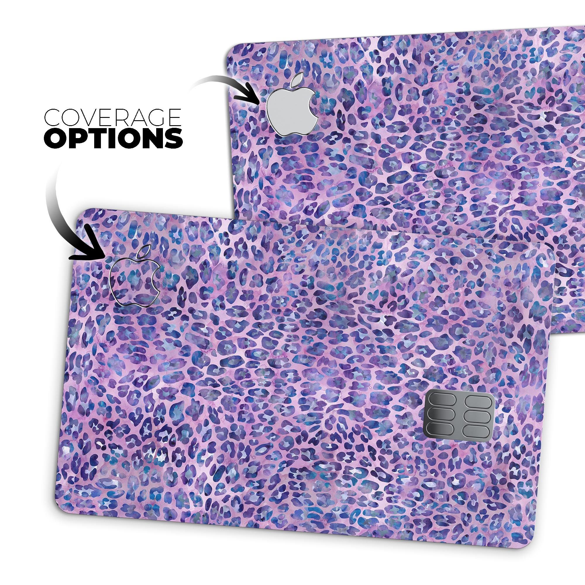 Purple Watercolor Leopard Pattern skin for Apple Card, showcasing vibrant colors and stylish design.