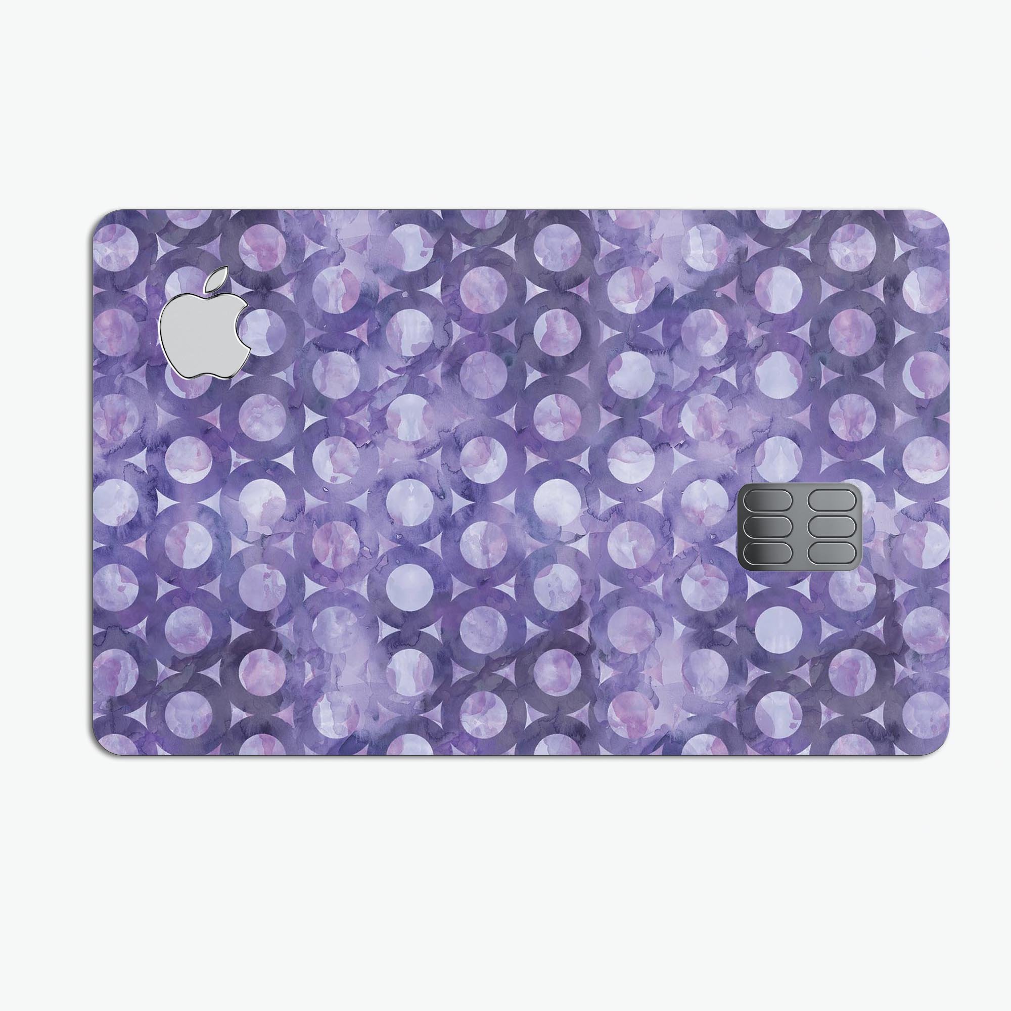 Purple Watercolor Ring Pattern decal skin for Apple Card, showcasing vibrant colors and a protective design.