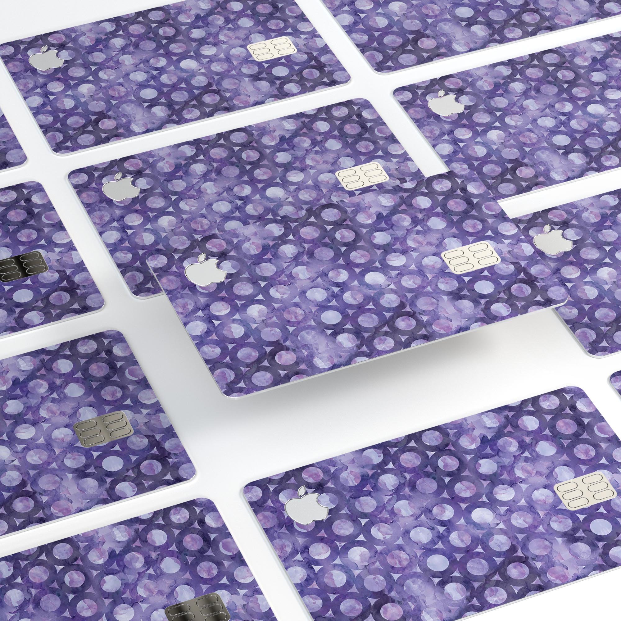 Purple Watercolor Ring Pattern decal skin for Apple Card, showcasing vibrant colors and a protective design.