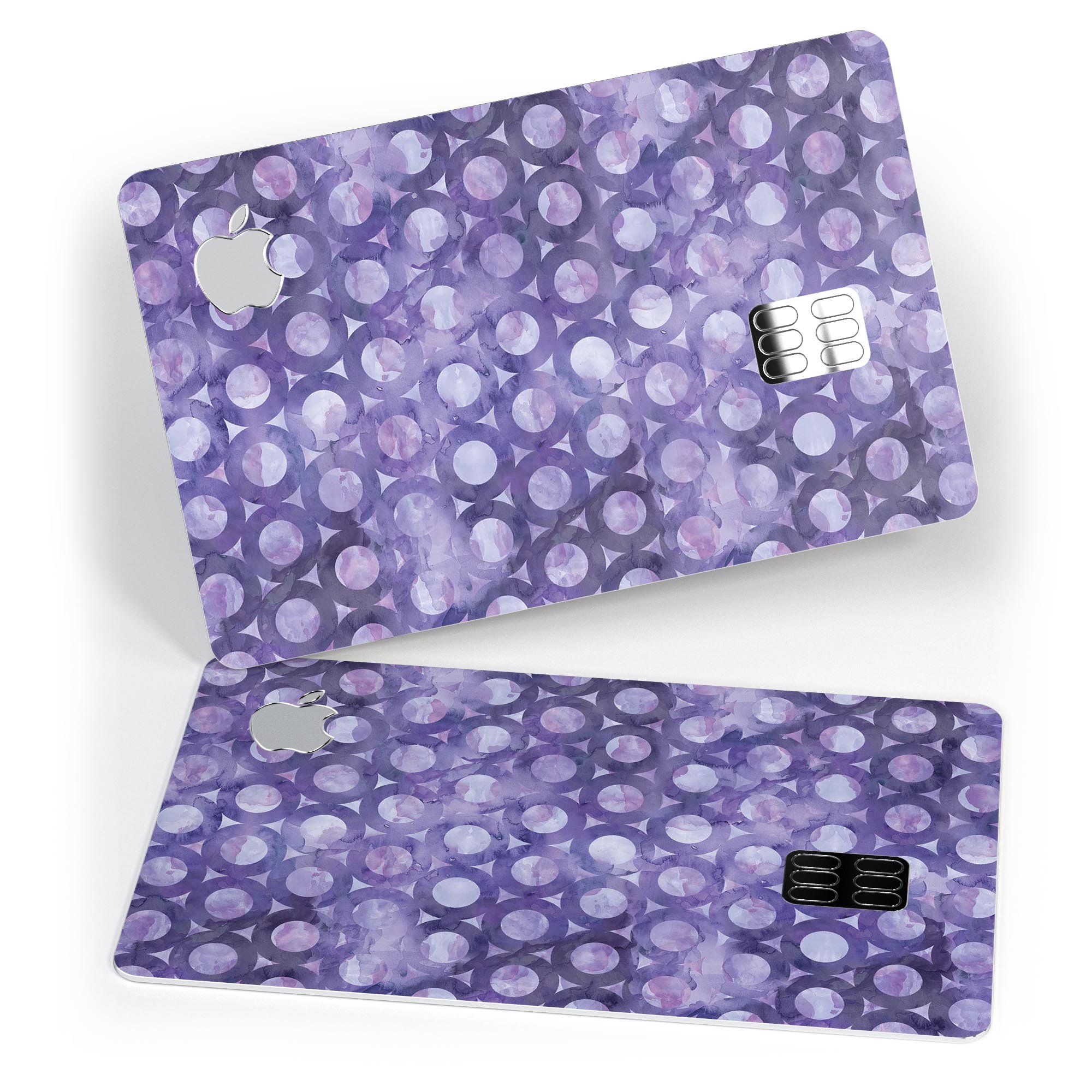 Purple Watercolor Ring Pattern decal skin for Apple Card, showcasing vibrant colors and a protective design.