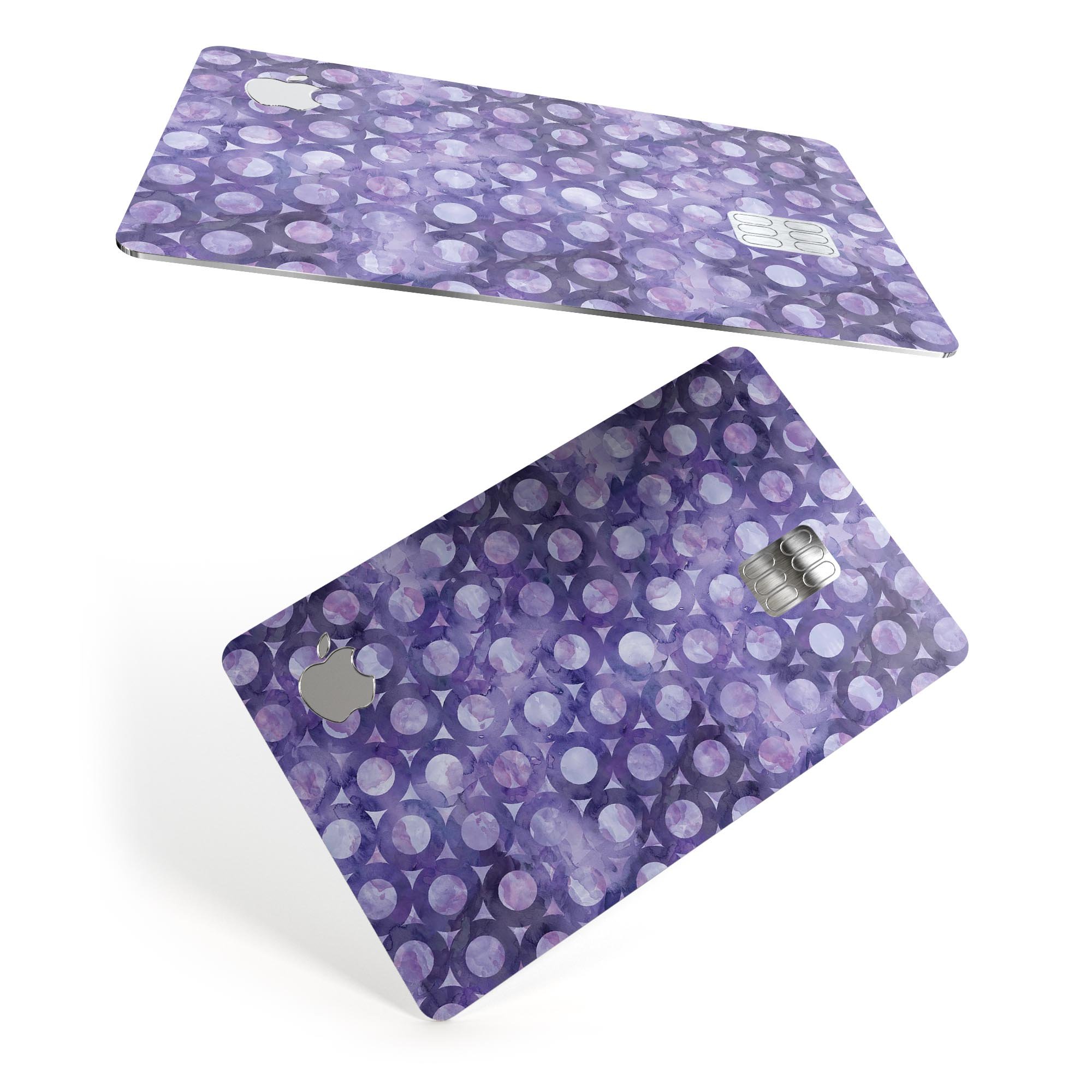 Purple Watercolor Ring Pattern decal skin for Apple Card, showcasing vibrant colors and a protective design.