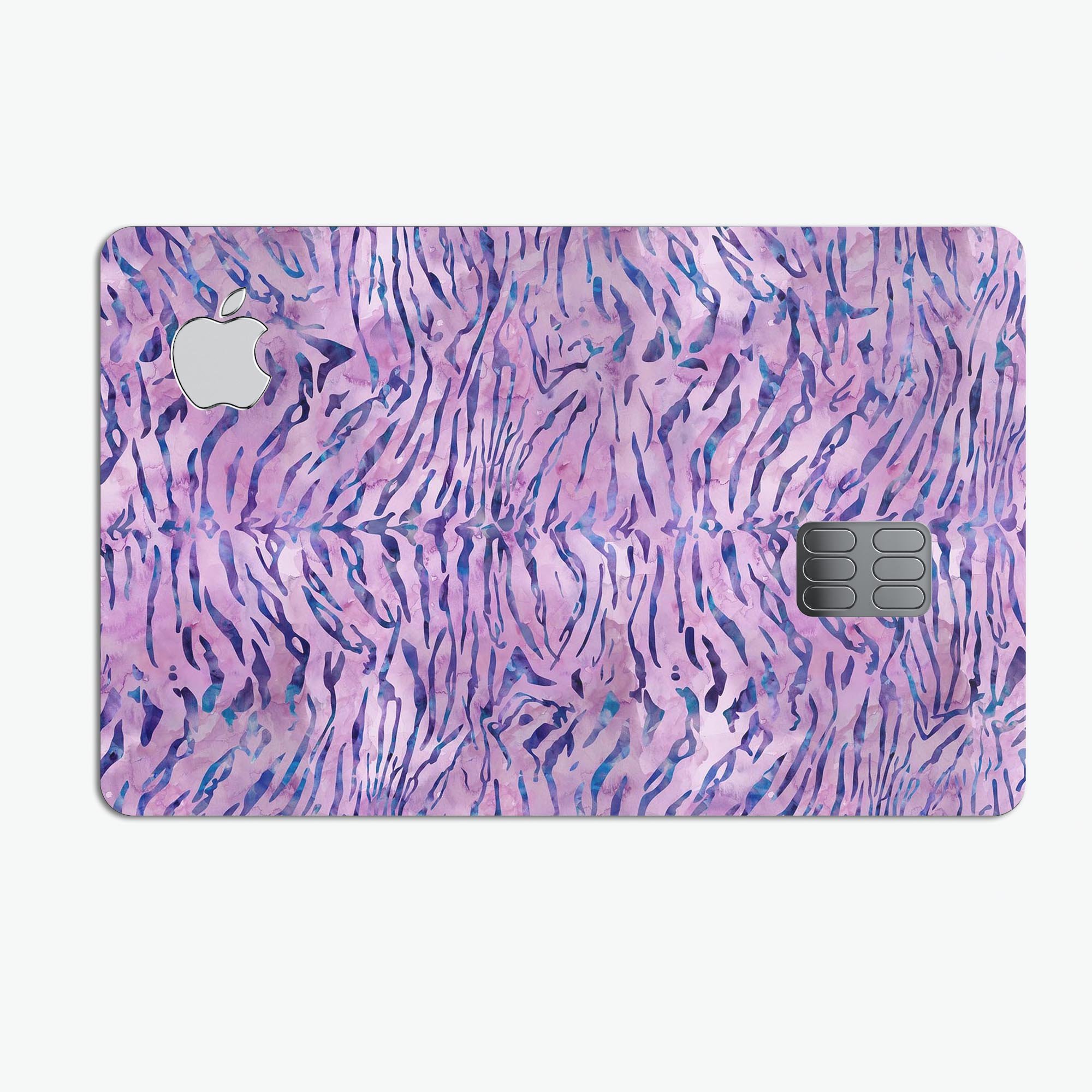 Purple Watercolor Tiger Pattern skin decal for Apple Card, showcasing vibrant colors and a stylish design.