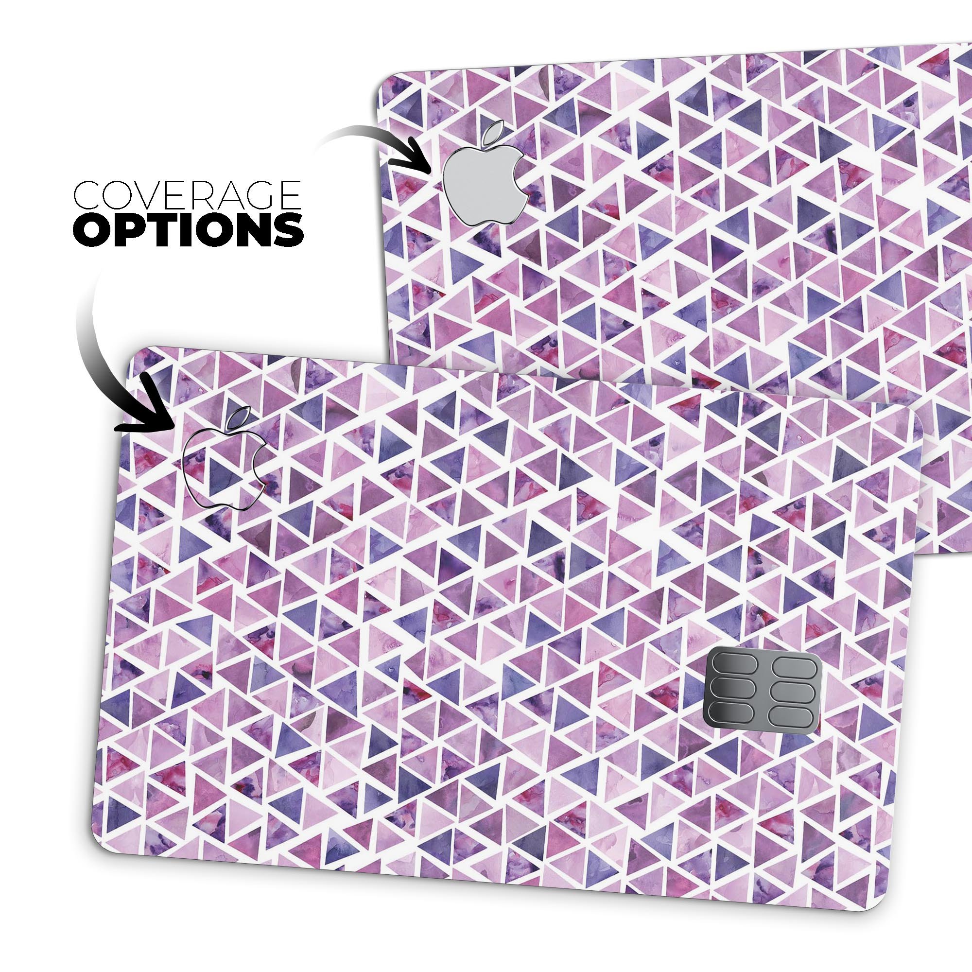 Purple Watercolor Triangle Pattern decal skin for Apple Card, showcasing vibrant colors and unique design.