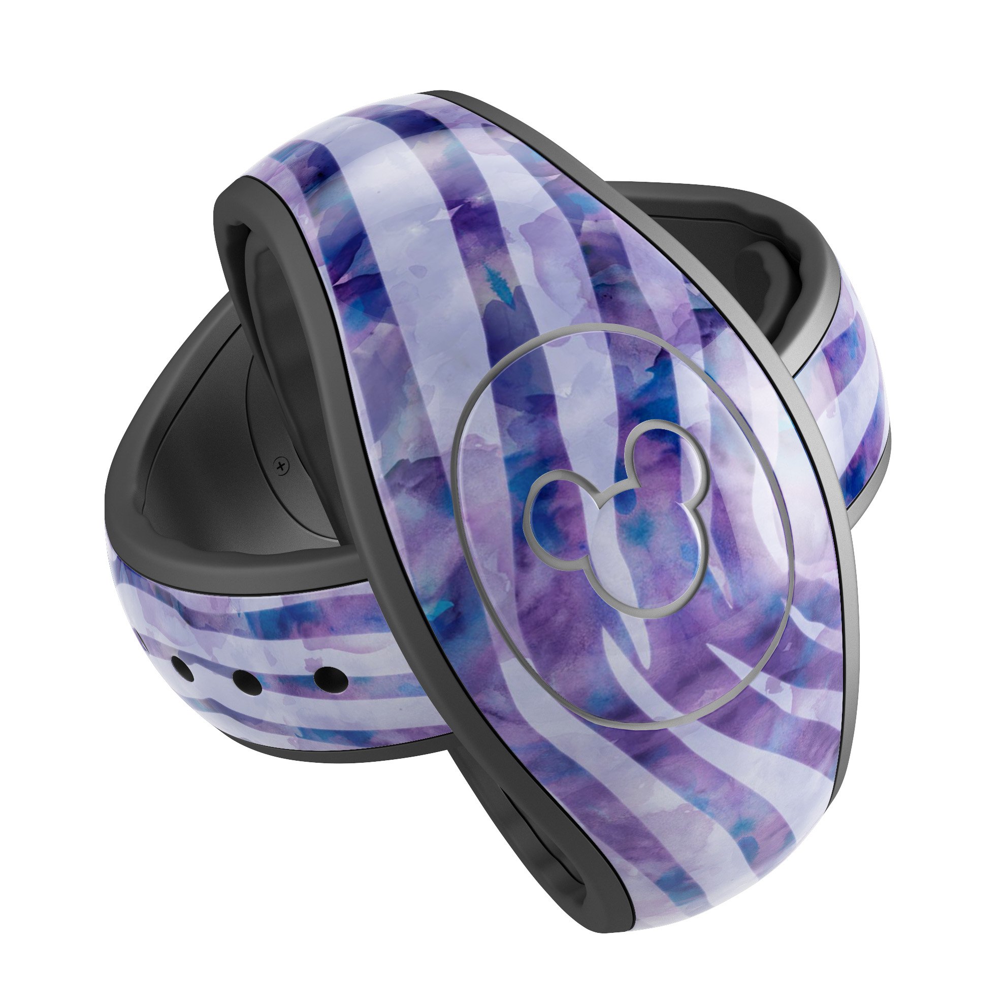 Purple Watercolor Zebra Pattern decal skin wrap kit designed for Disney Magic Band, showcasing vibrant colors and stylish design.