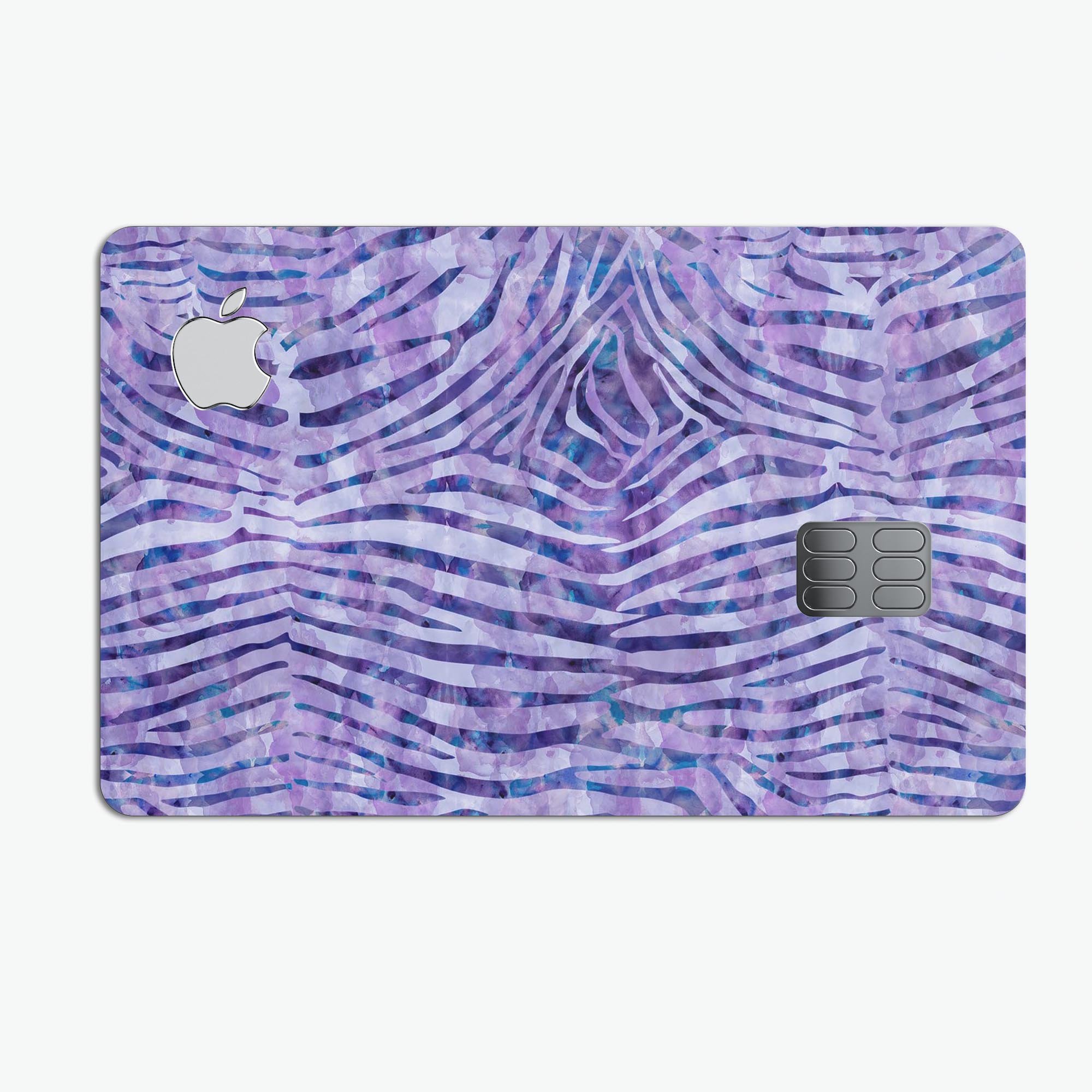 Purple Watercolor Zebra Pattern skin decal for Apple Card, showcasing vibrant colors and stylish design.