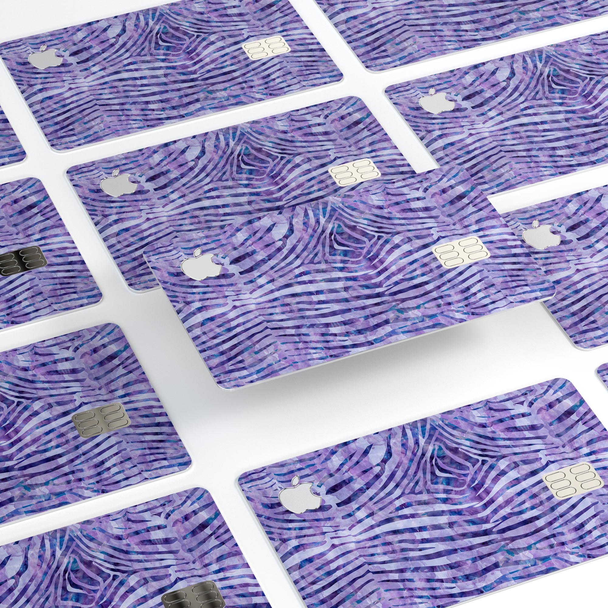 Purple Watercolor Zebra Pattern skin decal for Apple Card, showcasing vibrant colors and stylish design.