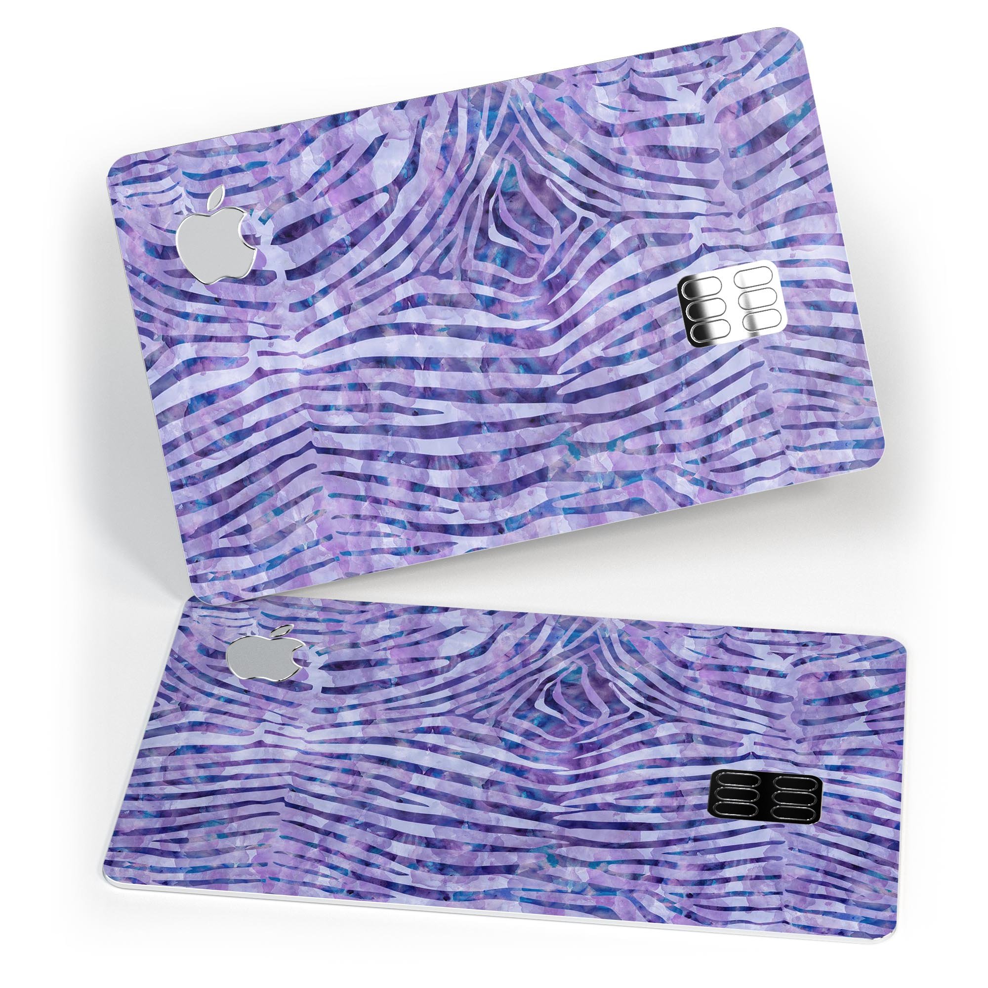 Purple Watercolor Zebra Pattern skin decal for Apple Card, showcasing vibrant colors and stylish design.