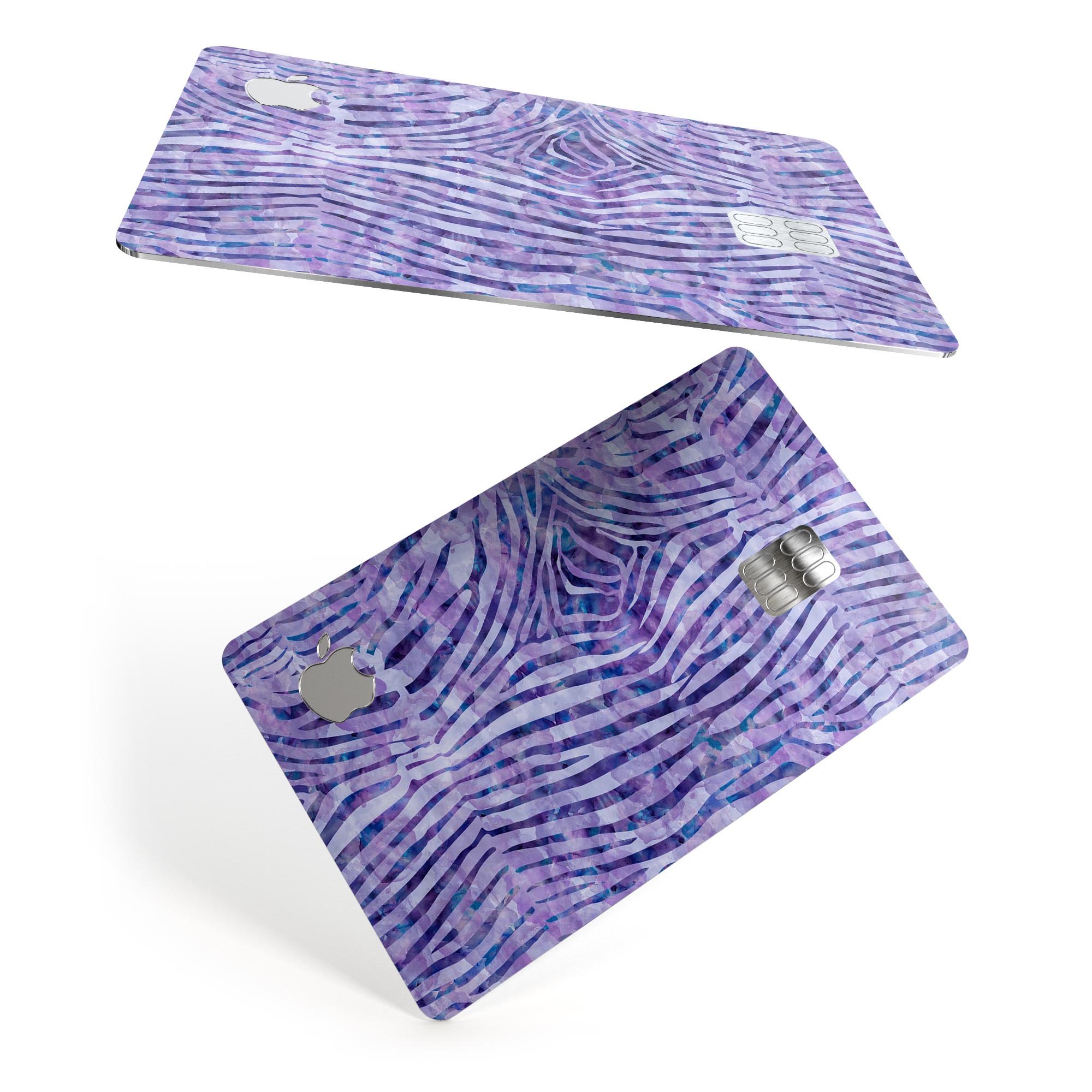 Purple Watercolor Zebra Pattern skin decal for Apple Card, showcasing vibrant colors and stylish design.