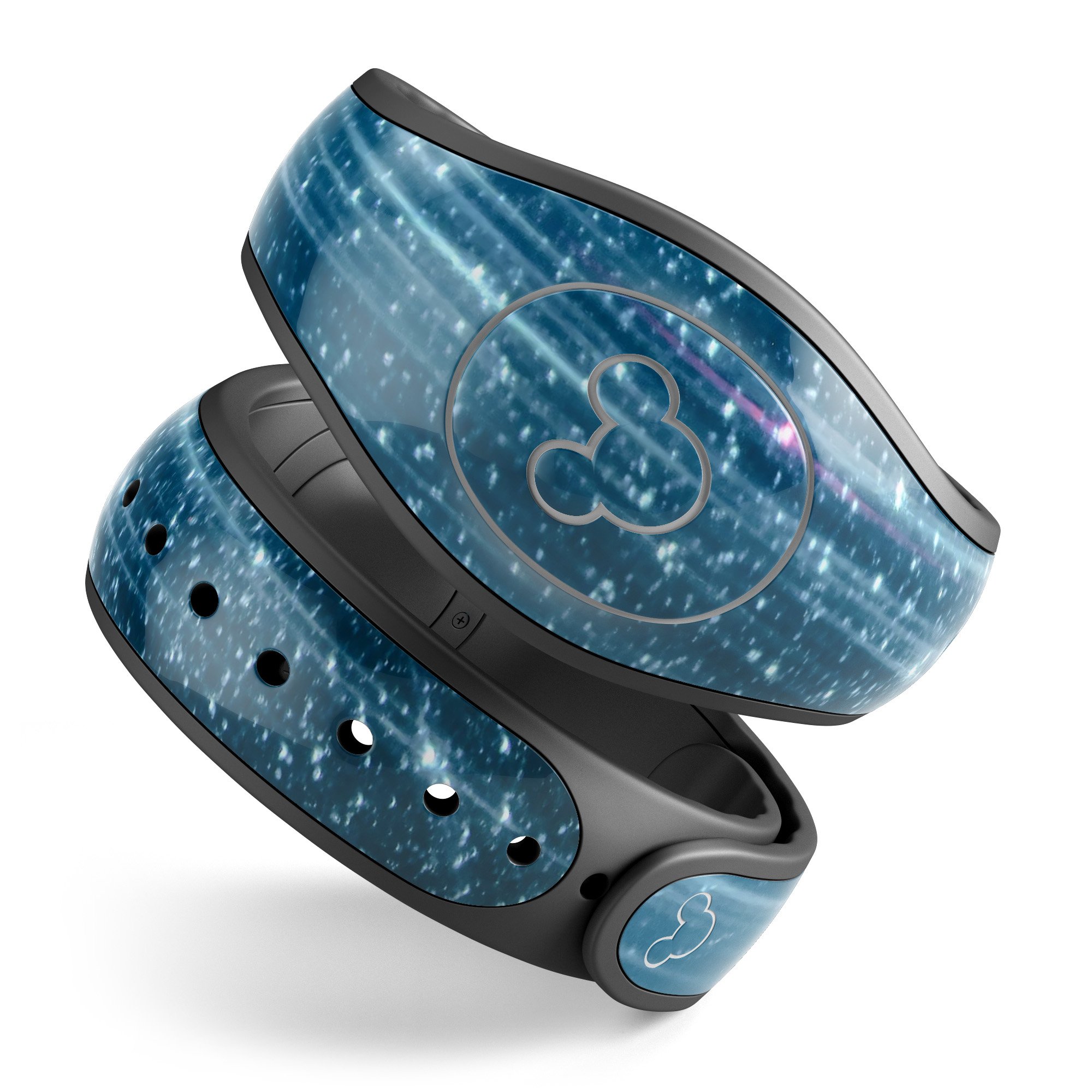 Radiant Blue Scratched Surface decal skin wrap kit for Disney Magic Band, showcasing vibrant colors and a stylish design.