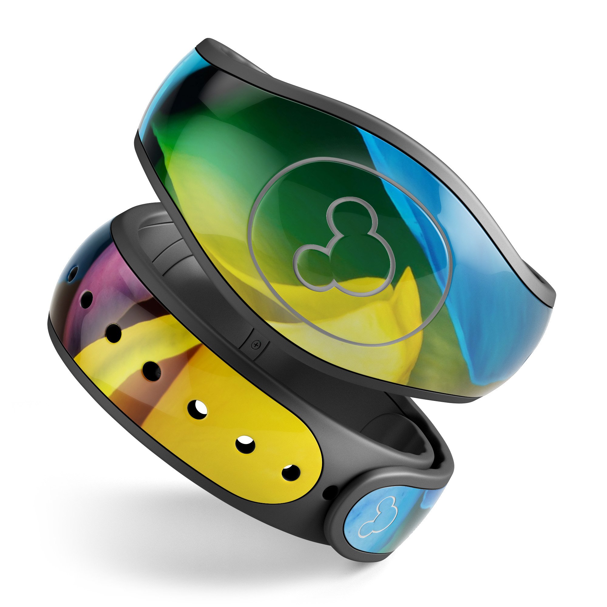 Rainbow Dyed Rose V3 decal skin wrap kit for Disney Magic Band, showcasing vibrant colors and high-quality finish.