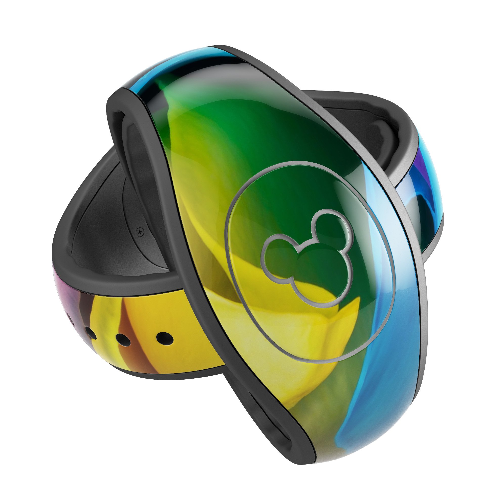 Rainbow Dyed Rose V3 decal skin wrap kit for Disney Magic Band, showcasing vibrant colors and high-quality finish.