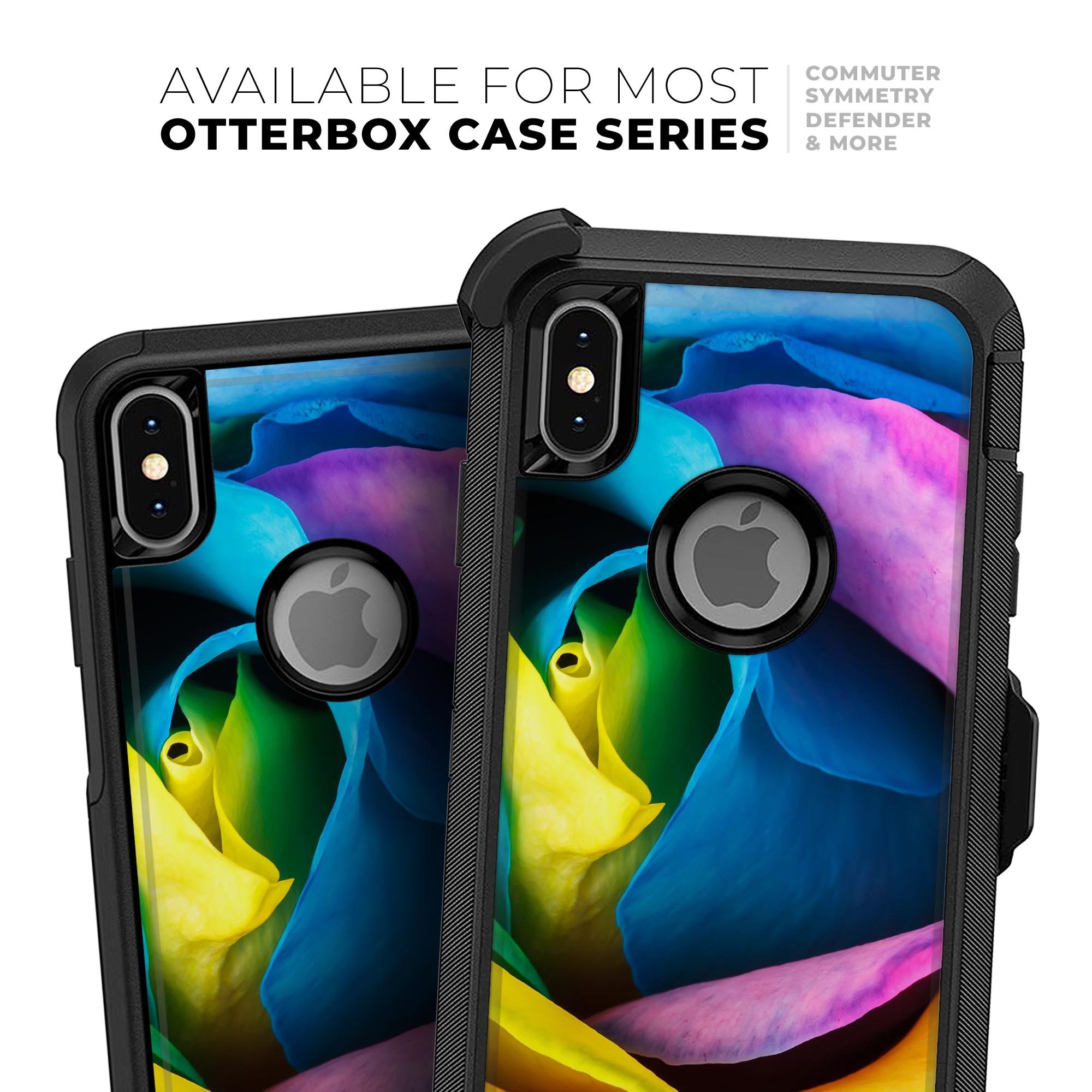 Rainbow Dyed Rose V3 Skin Kit for iPhone OtterBox Cases featuring vibrant colors and intricate design.