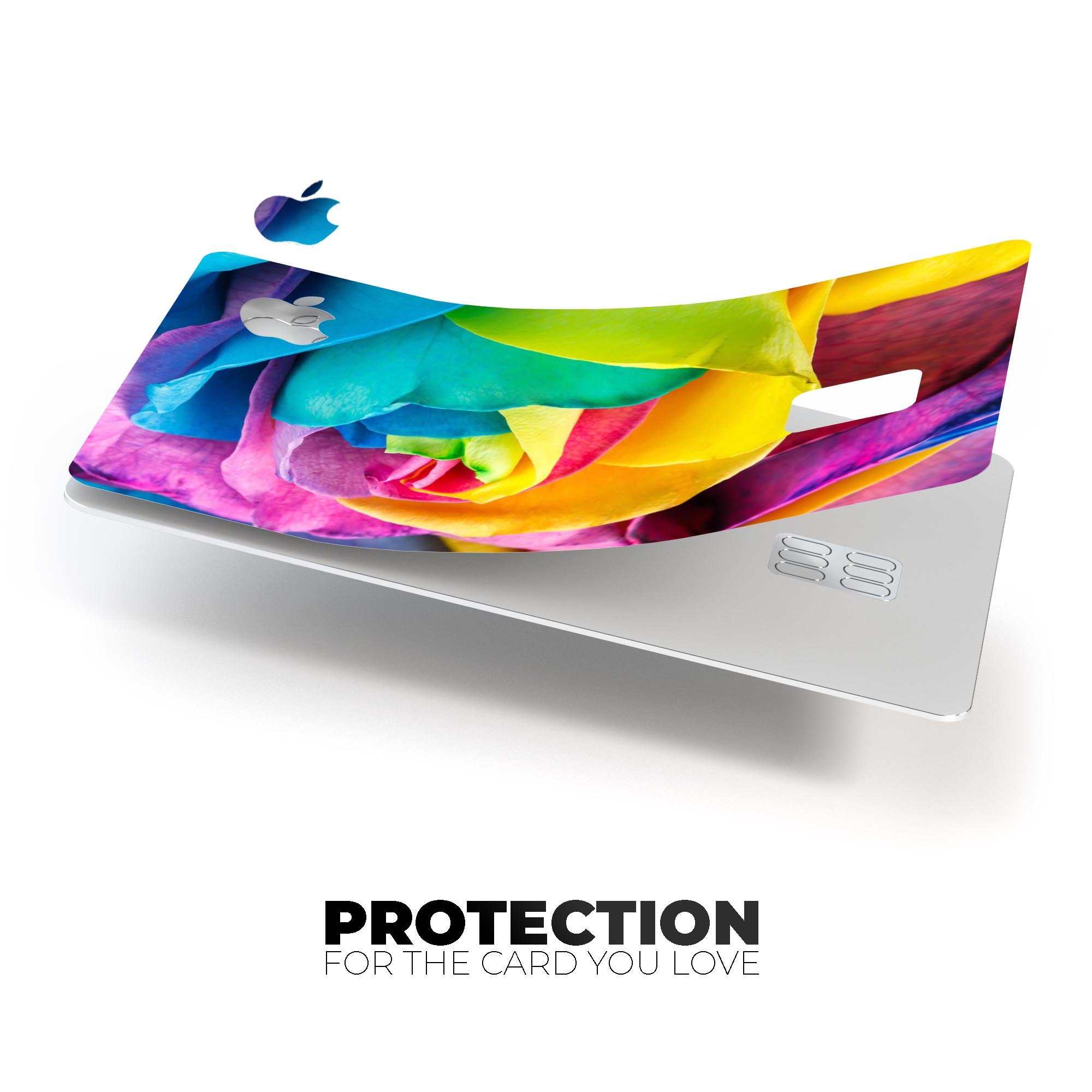 Rainbow Dyed Rose V4 skin for Apple Card, showcasing vibrant colors and premium vinyl material.