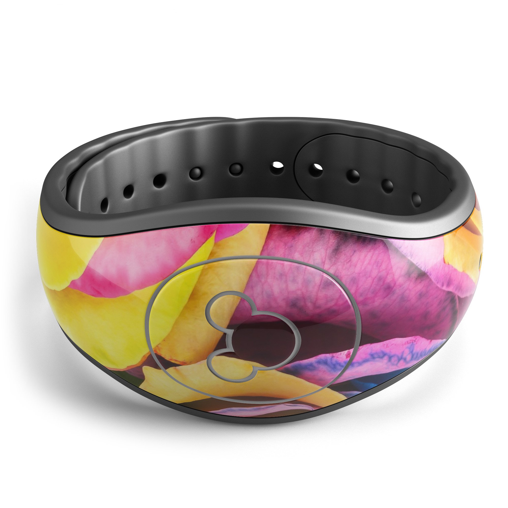 Colorful Rainbow Dyed Roses decal skin wrap for Disney Magic Band, showcasing vibrant colors and intricate design.